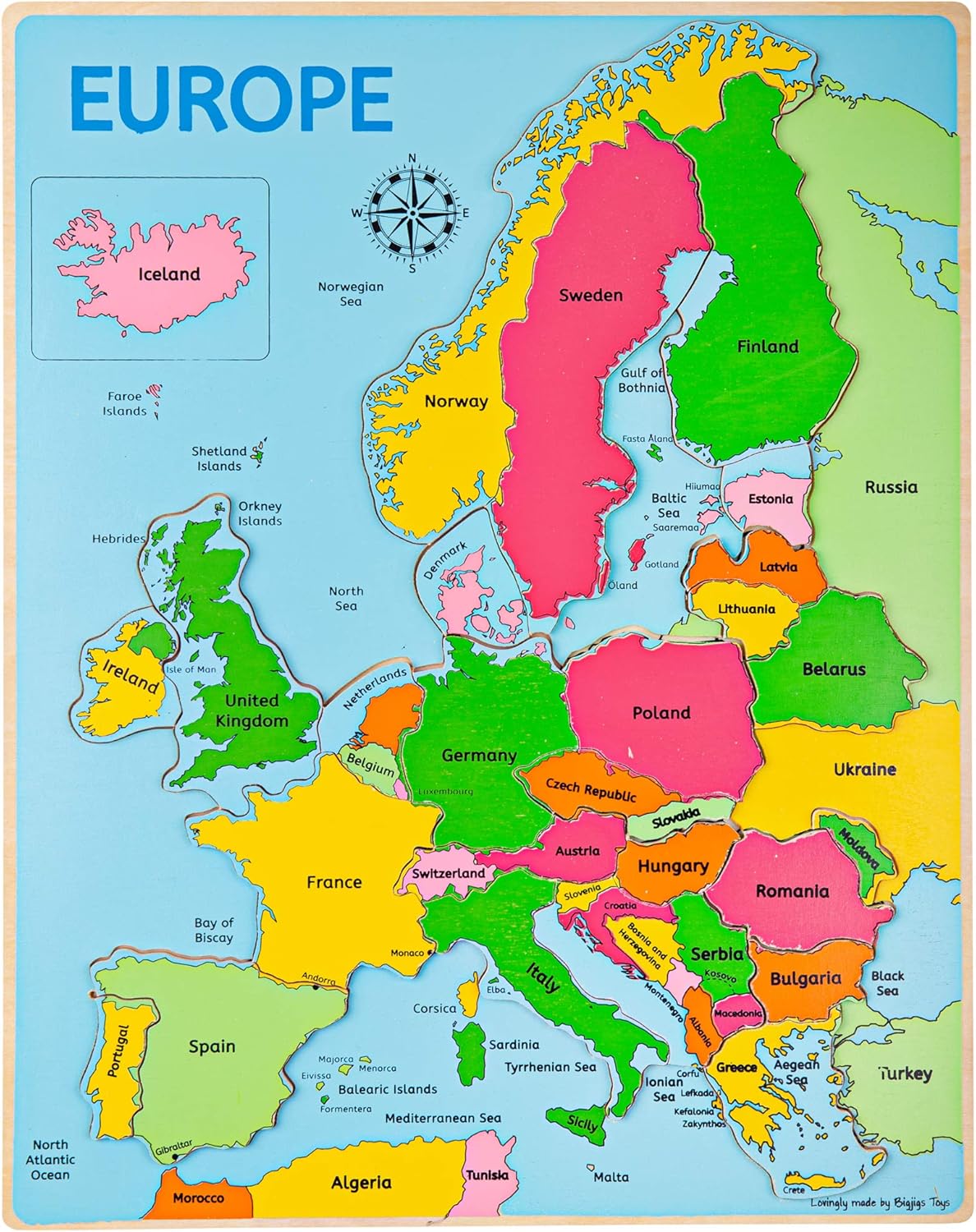 Bigjigs Toys, Europe World Map Puzzle, Wooden Toys, Jigsaw Puzzle, Jigsaw Puzzle...
