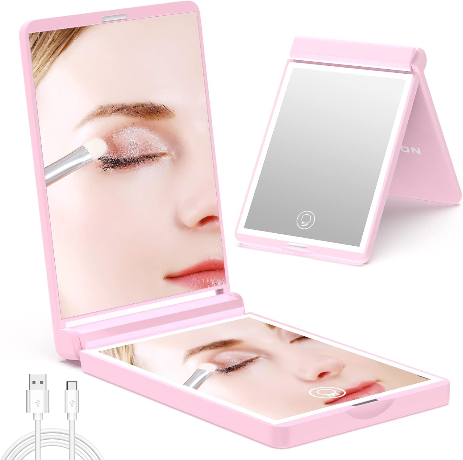 wobsion Lighted Compact Mirror, Rechargeable Travel Makeup Mirror,1x/3x Magnifyi...