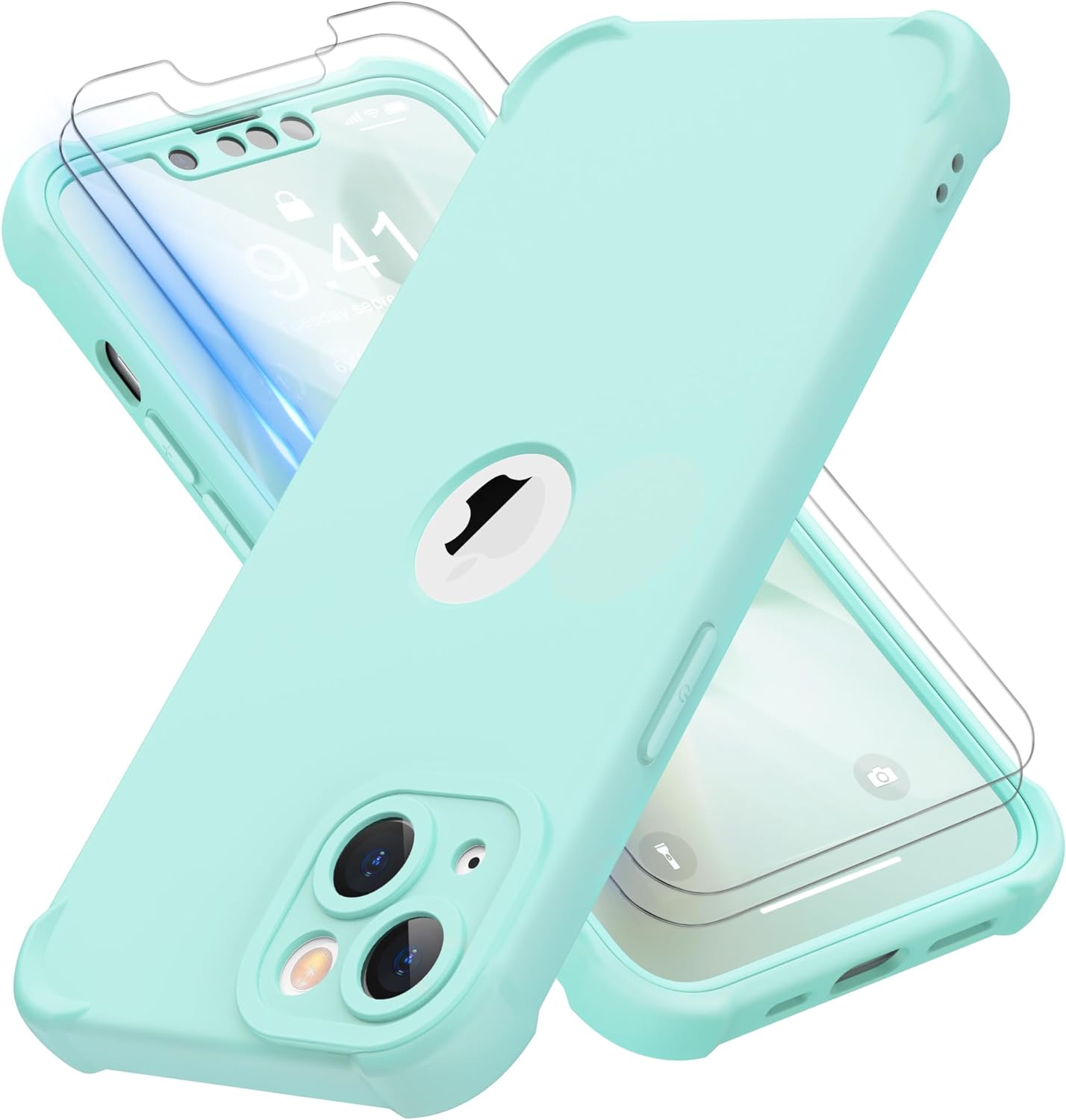 ORETECH 4 in 1 Silicone Case for iPhone 13 Case, with [2 x Tempered Glass Screen...