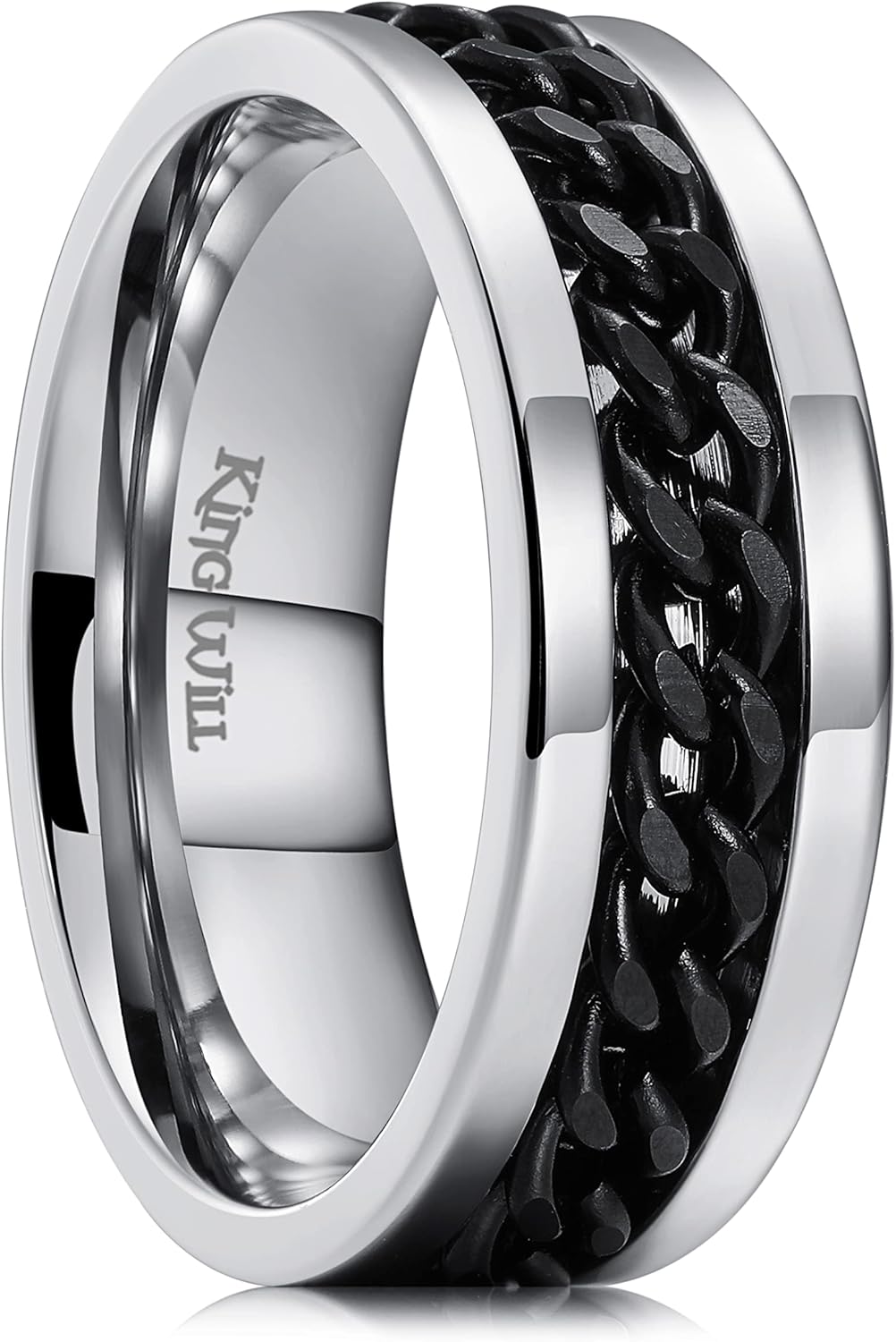 King Will Intertwine 8mm Spinner Ring Black/Blue/Silver Edge Serrated/Edge Polis...