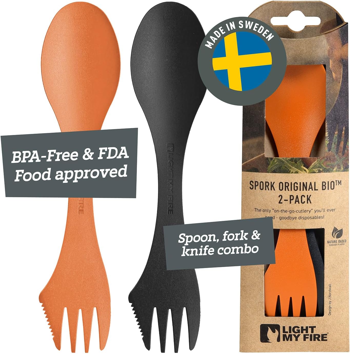 Light My Fire Spork Original 3-in-1 Camping Cutlery Knife Fork Spoon Set Surviva...