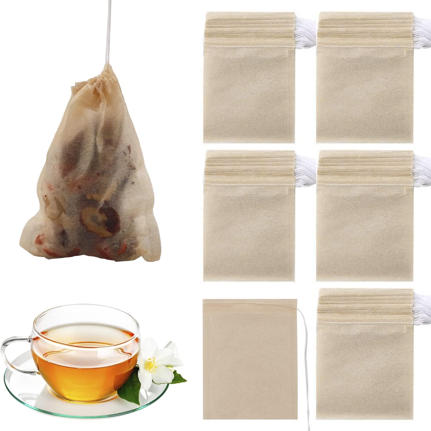 300 Pcs Tea Filter Bags, 2.36 * 3.15 inch Tea Bags Empty Unbleached Paper Drawst...