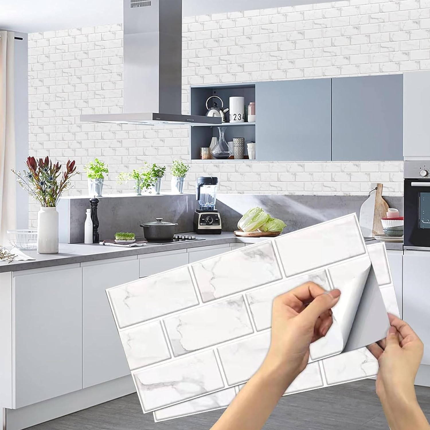24 Sheets White Tile Stickers, Peel and Stick Vinyl Backsplash Tiles Self Adhesi...
