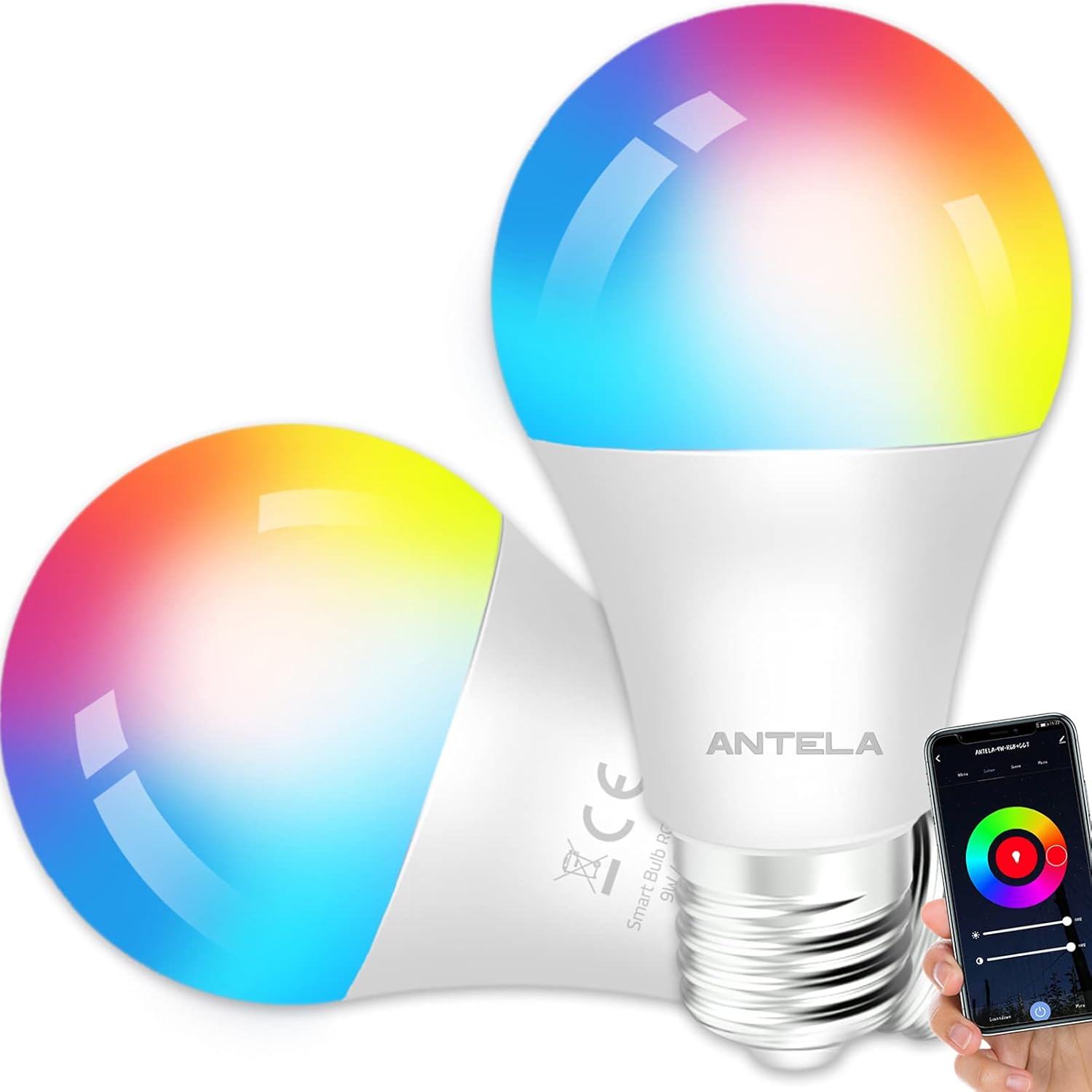 ANTELA Smart Bulb Alexa Wifi Light Bulb E27 9W LED Screw Bulb, 2700K-6500K RGB M...