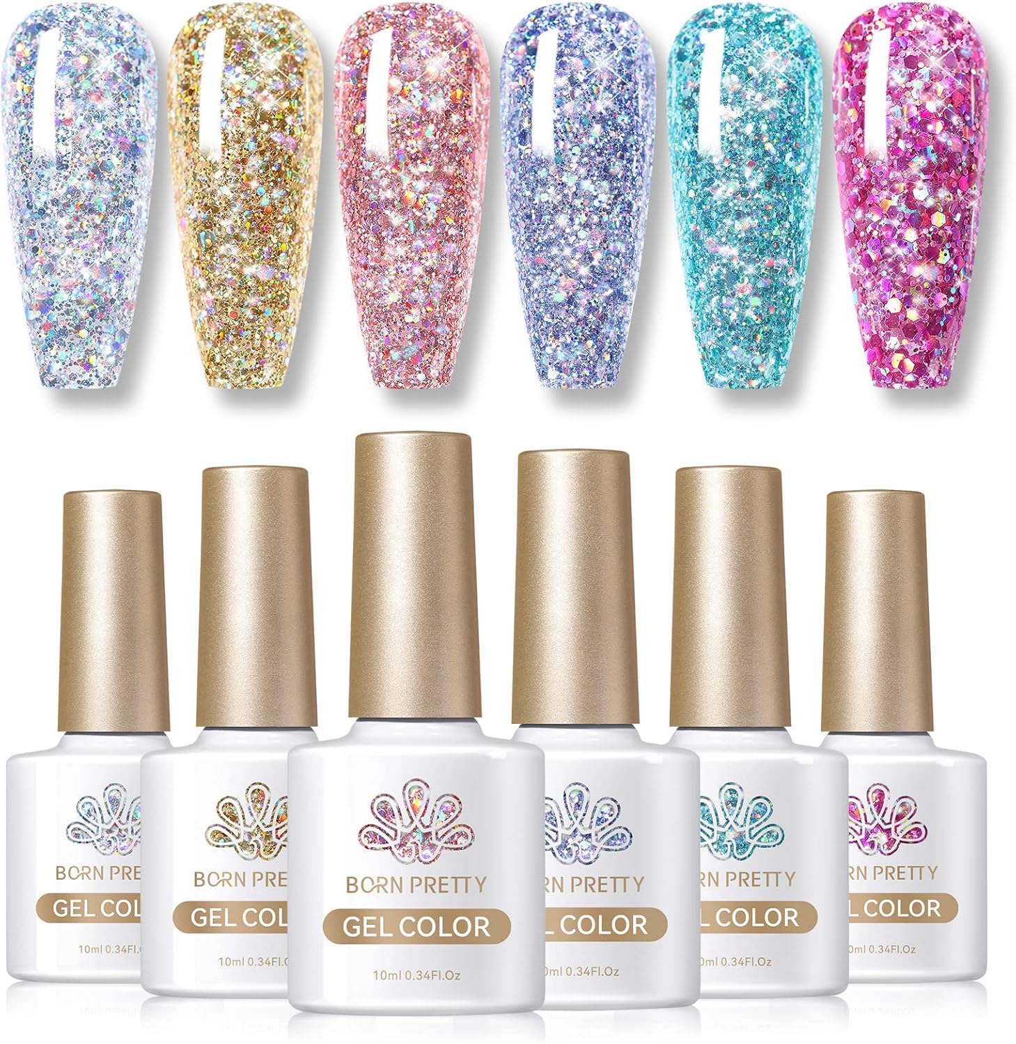 BORN PRETTY Glitter Gel Nail Polish Shiny Chunky Glitter Gel Polish Soak Off U V...