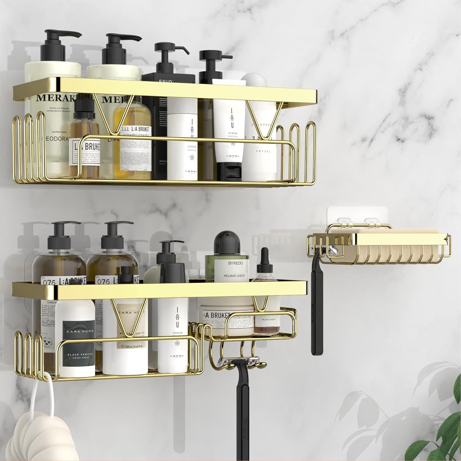 Kegii Gold Shower Caddy Shower Shelf No Drilling Shower Organiser Adhesive Showe...