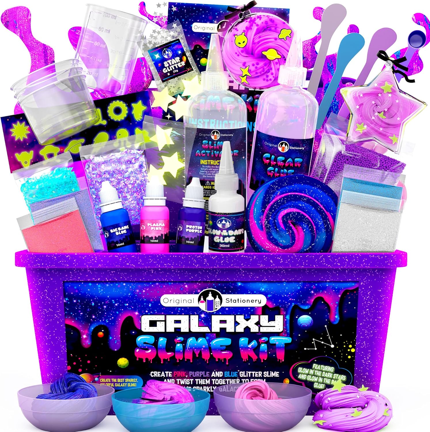 Original Stationery: Galaxy Slime Kit with Glow in The Dark Glue & Stars to Make...