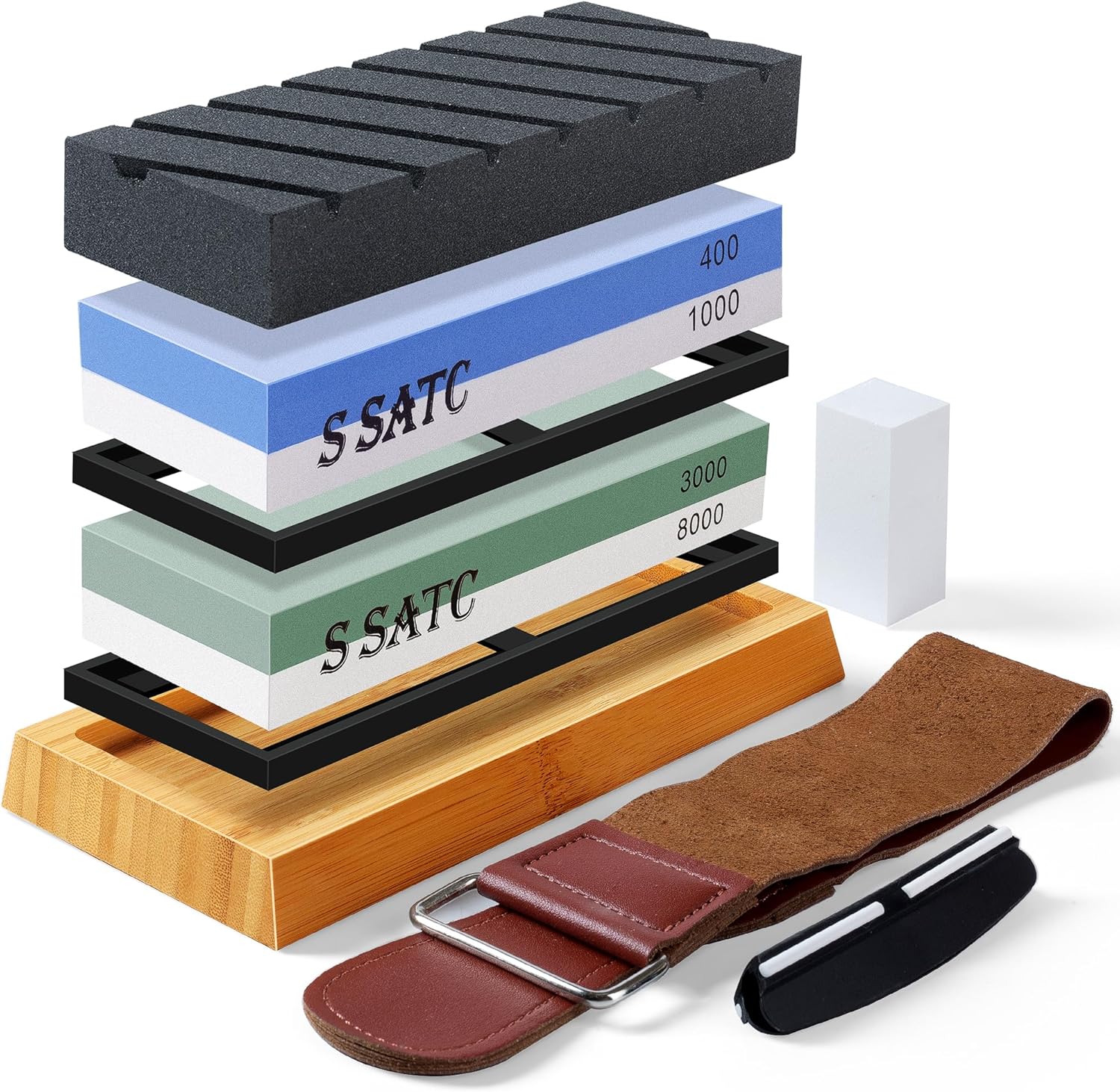 SATC Whetstone Professional Sharpening Stones 400/1000/3000/8000 Grit Kitchen Kn...