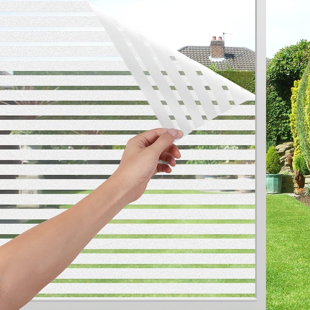 LEMON CLOUD Privacy Window Film Self-adhesive No-Glue Static Cling Stripe Patter...