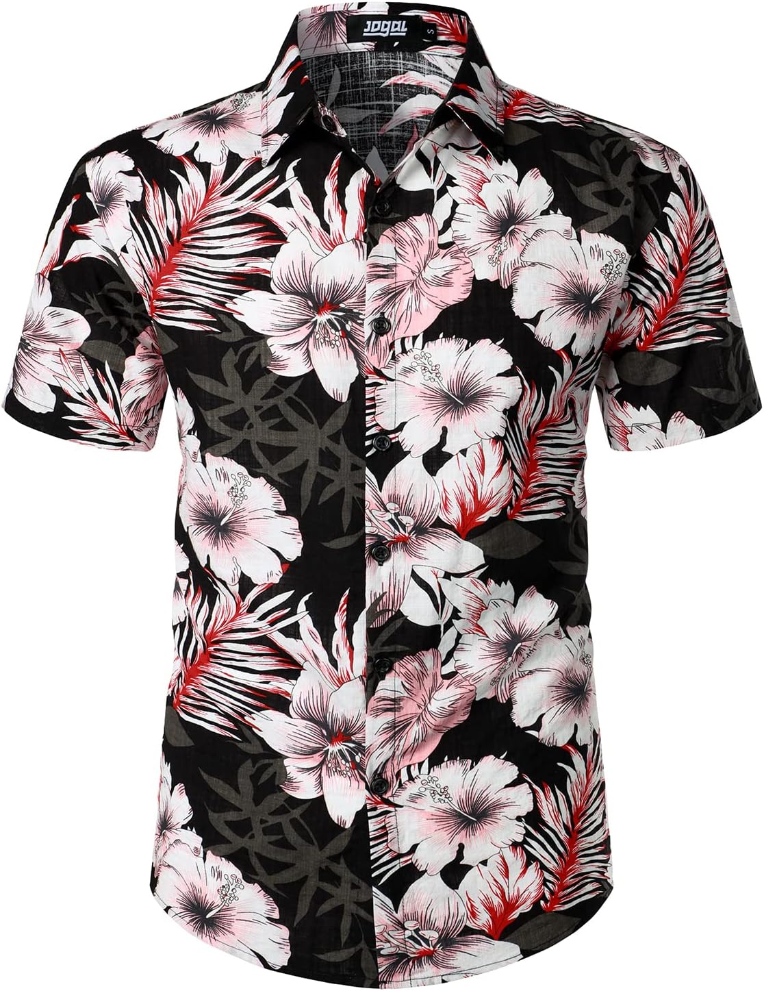 JOGAL Mens Flowers Casual Aloha Hawaiian Shirt XL Peachhibi