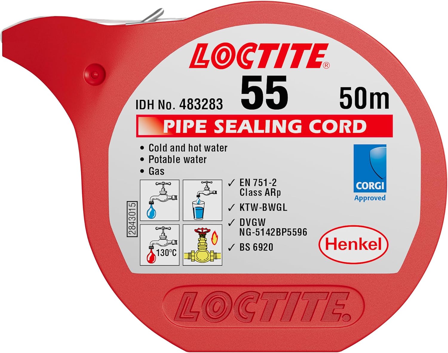 Loctite 483283 55 Pipe Sealing Cord for Gas/Water/Pneumatics, 50m Length