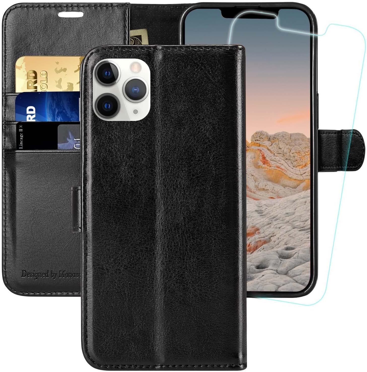 MONASAY Wallet Case for iPhone 12 Pro/iPhone 12 5G,6.1-inch[Glass Screen Protect...