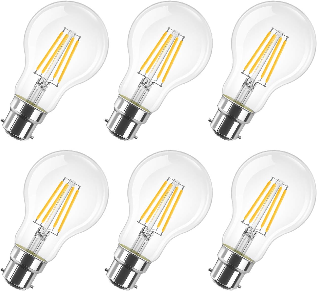 LVWIT B22 LED Filament Bayonet Bulb, 6.5W GLS Energy Saving Bulbs, Retro Glass A...