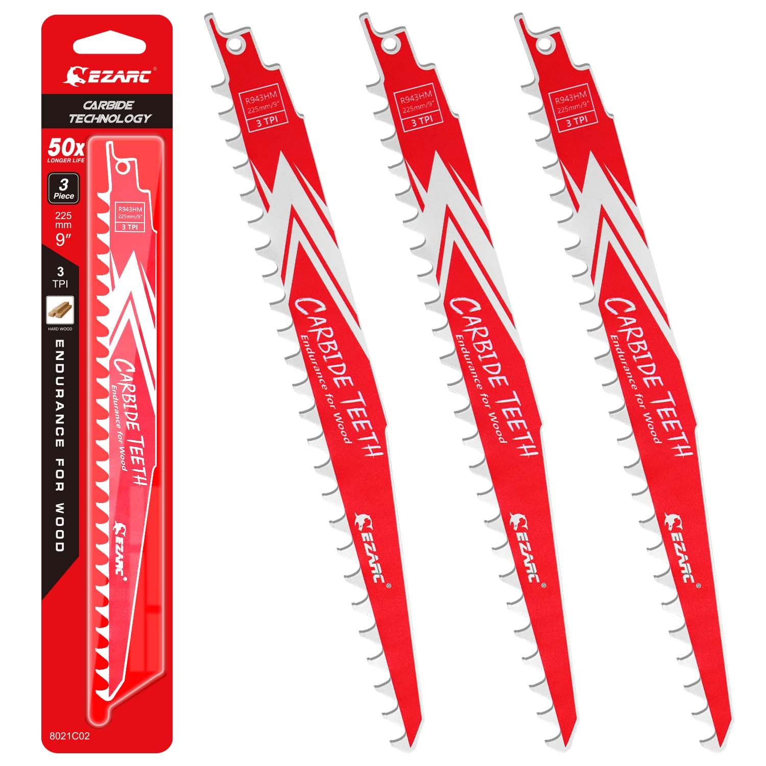 EZARC Carbide Reciprocating Saw Blade R943HM Endurance for Hard Wood 225mm 3TPI,...
