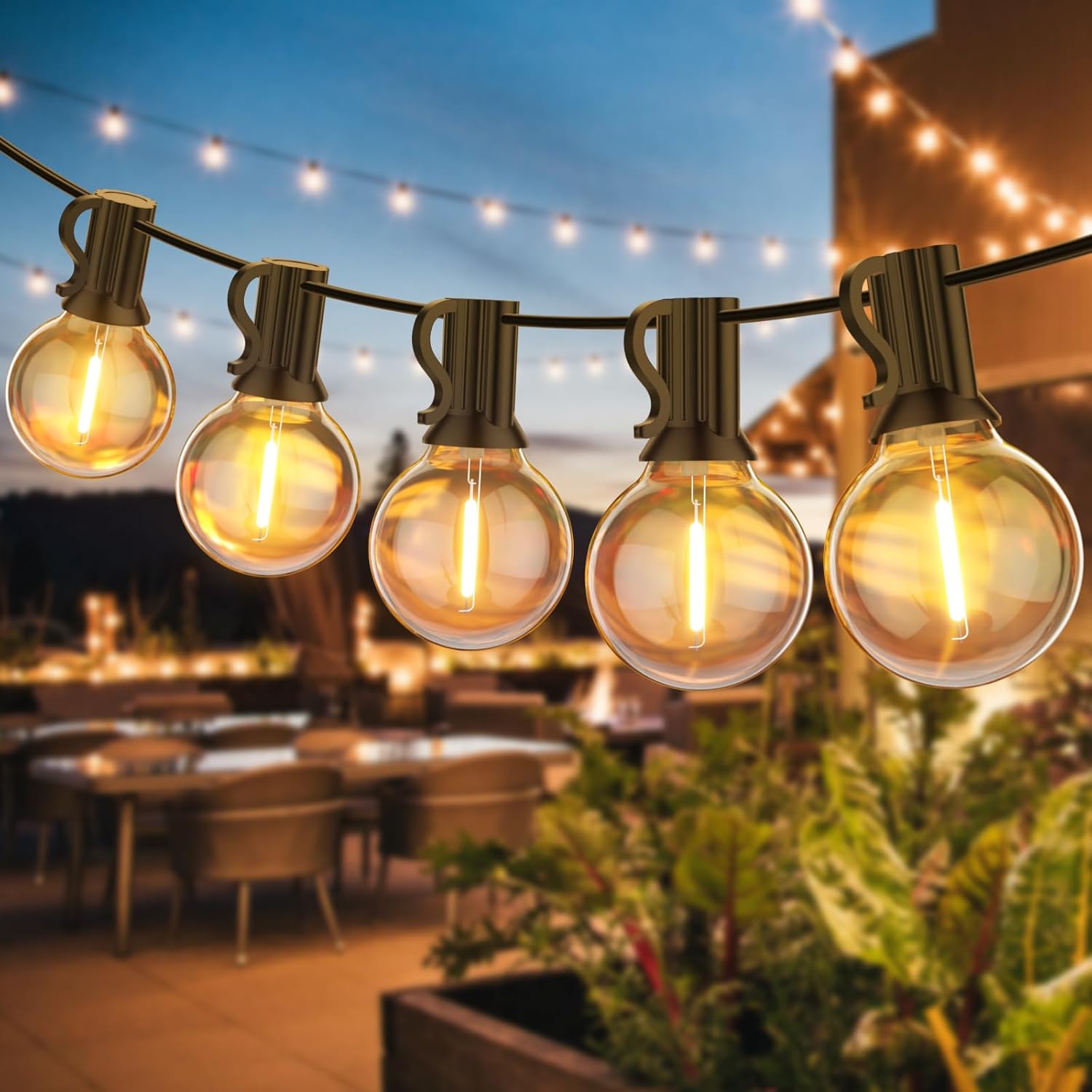 Garden String Light Mains Powered, 9M/30Ft 15+1 LED Festoon Lights Outdoor, IP45...