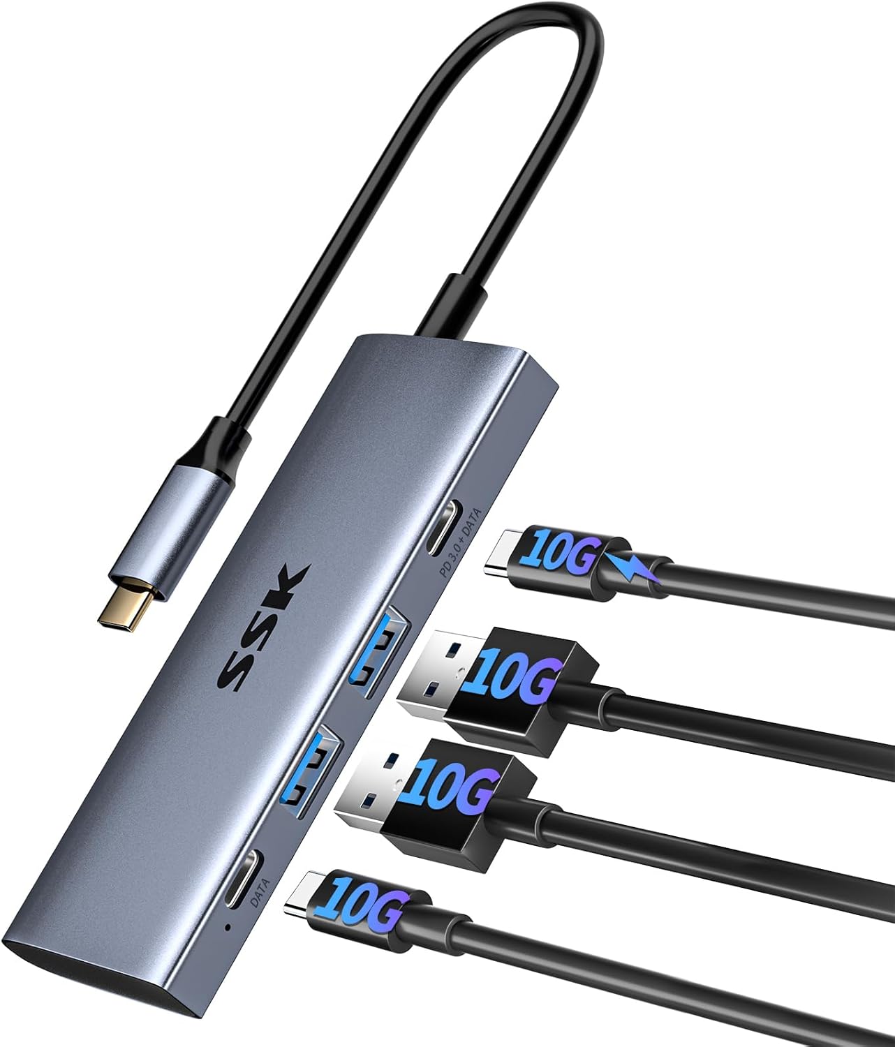 SSK USB C 3.2 Gen 2 Hub 10Gbps, 4-in-1 SuperSpeed USB Type C Multiport Adapter w...