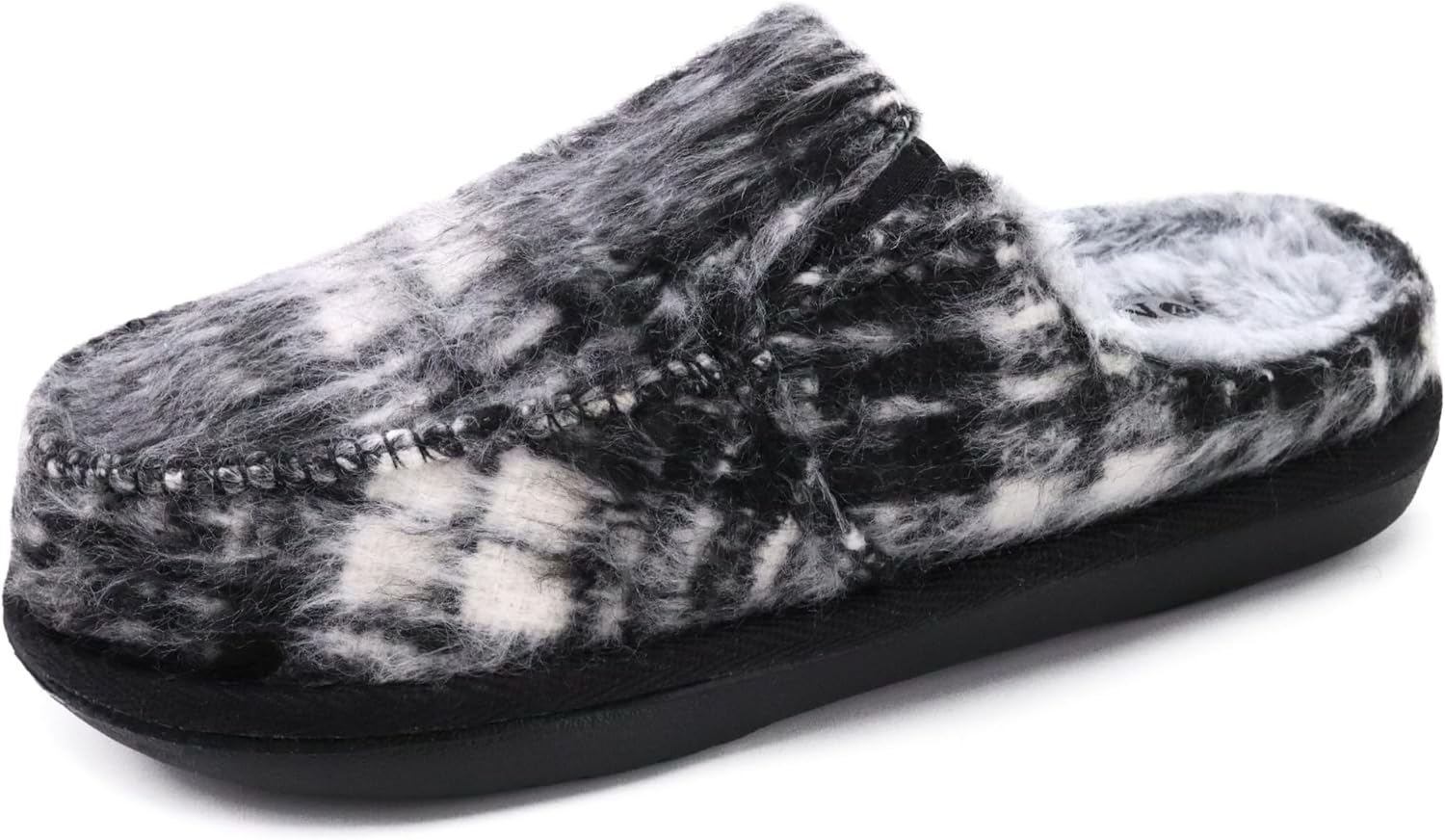 ONCAI Women's Slippers Plush Woolen Fabric Houndstooth Cotton-Blend High-Density...