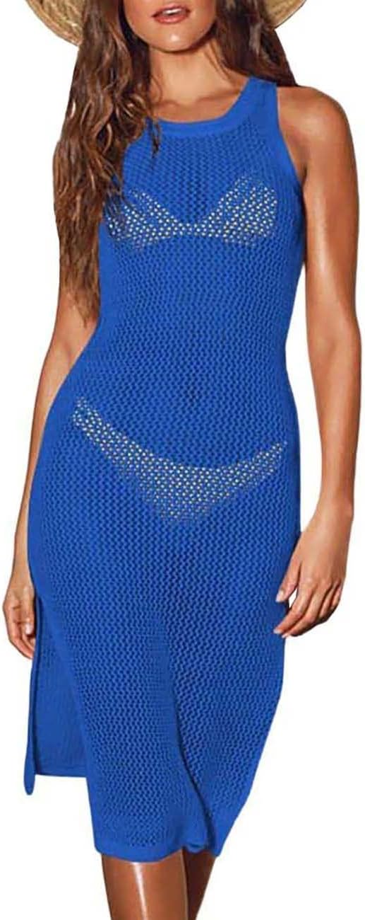 Bsubseach Crochet Cover Ups for Women Hollow Out Sleeveless Bikini Swimsuit Swim...