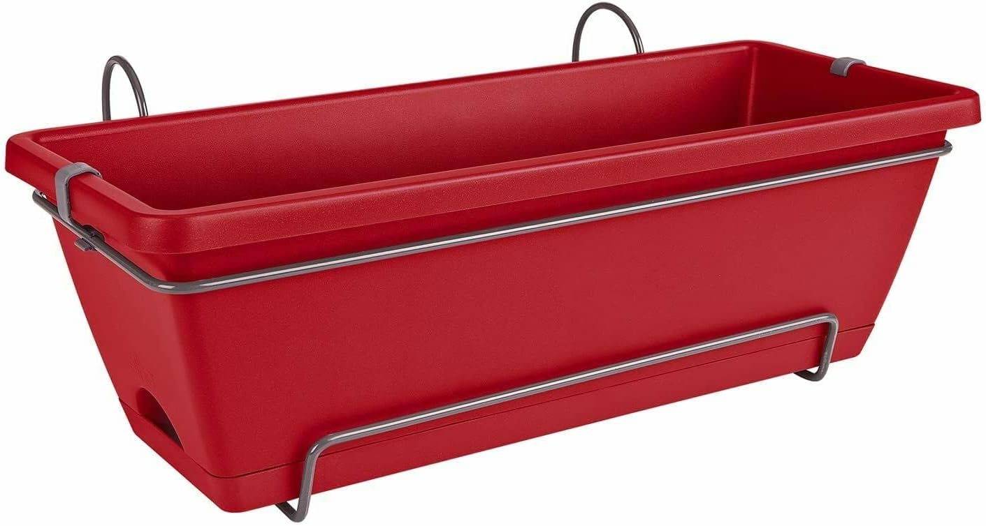 Rammento Large 50cm Double Hanging Fence Planter with Saucer & Hook, Bright Red...