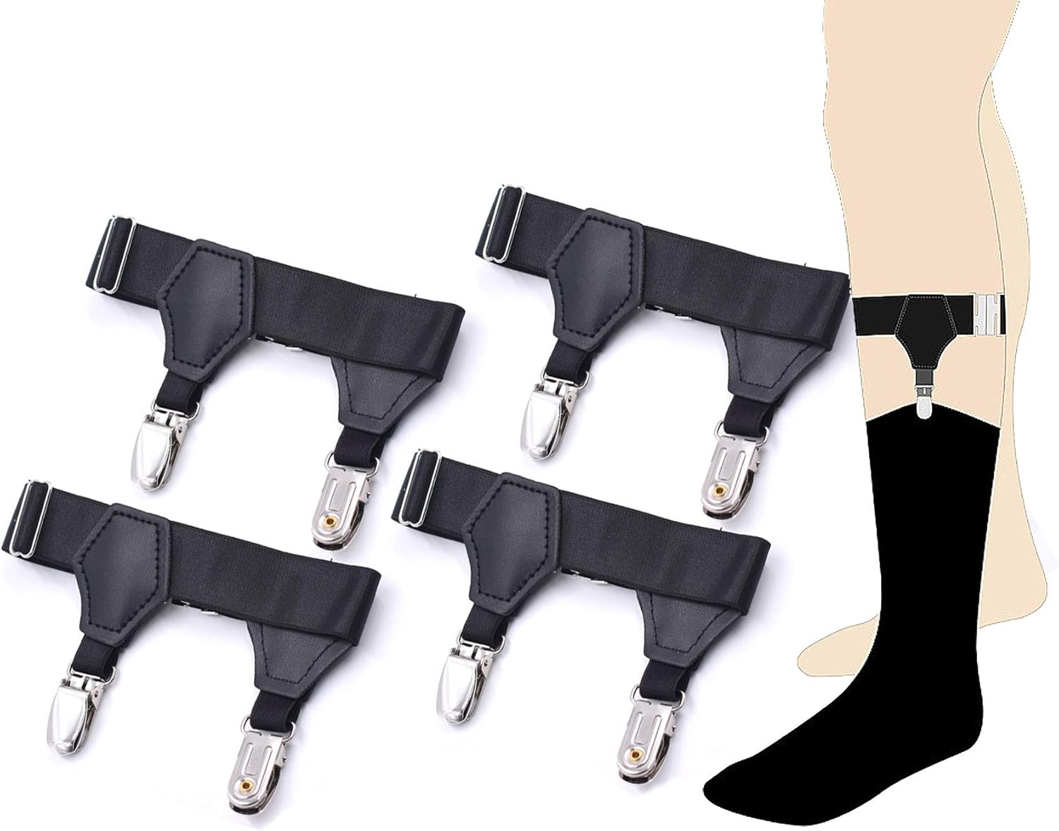 ANDERK 2 Pairs Men's Elastic Sock Suspenders Garters Adjustable Hold up Braces w...