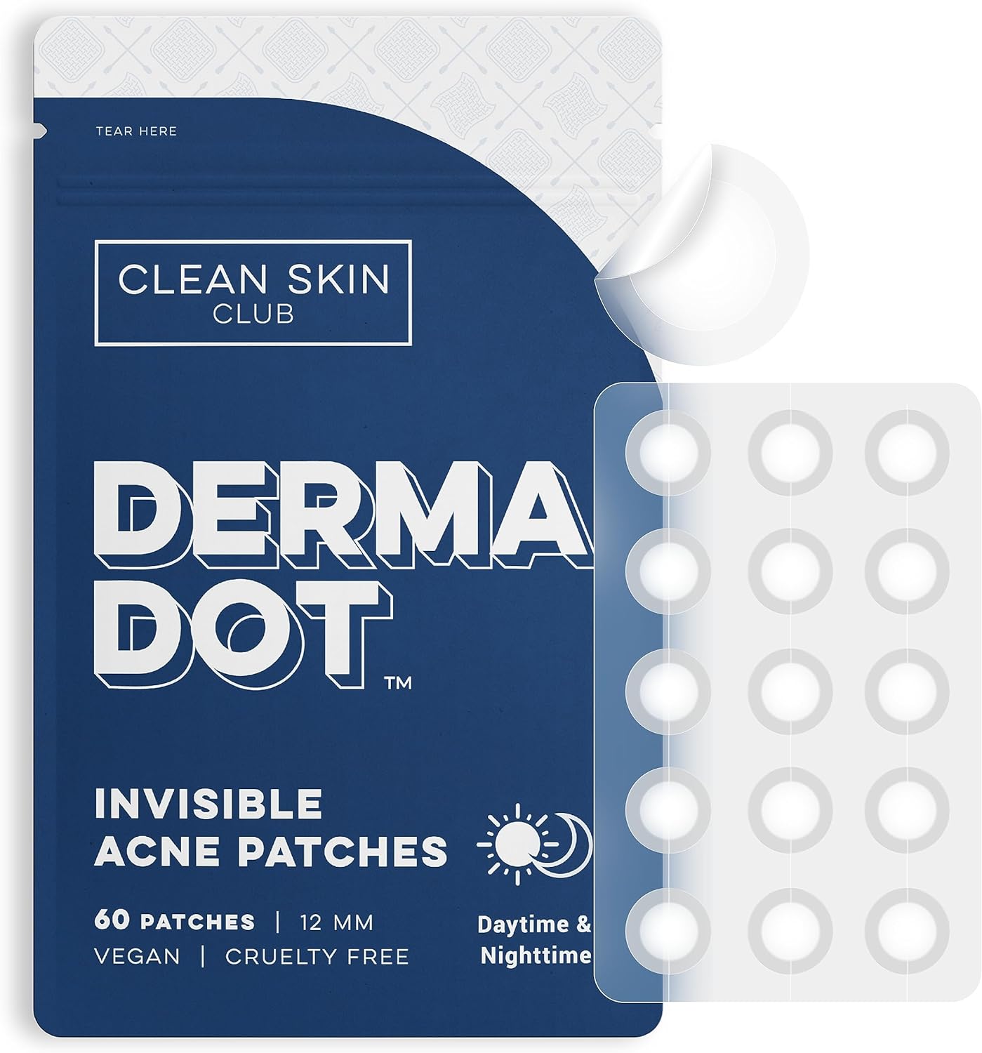 Clean Skin Club 60 Invisible Vegan Pimple Patches, Derma Dot Hydrocolloid for Co...