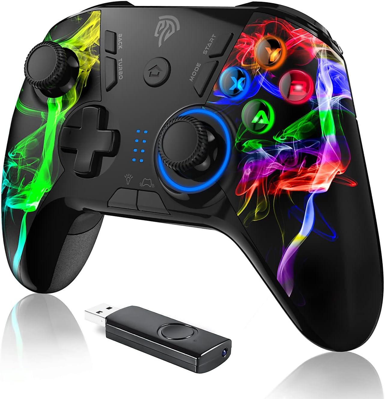 EasySMX PS3 Controller, 2.4G Wireless Gamepad, Adjustable LED, Turbo, Four Progr...