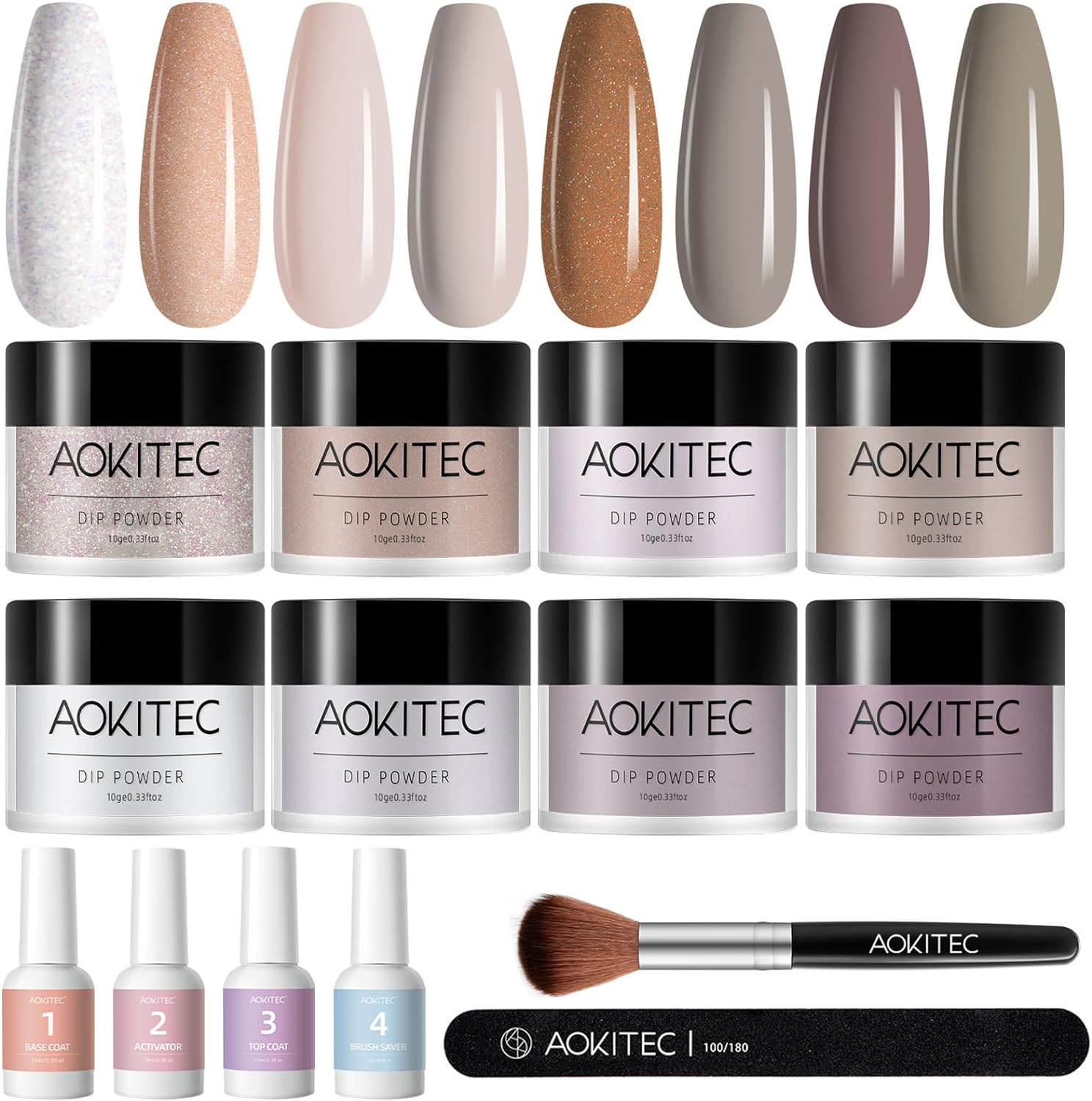 Aokitec 14Pcs Dip Powder Nail Kit Starter 8Colors Collection , Acrylic Dipping P...