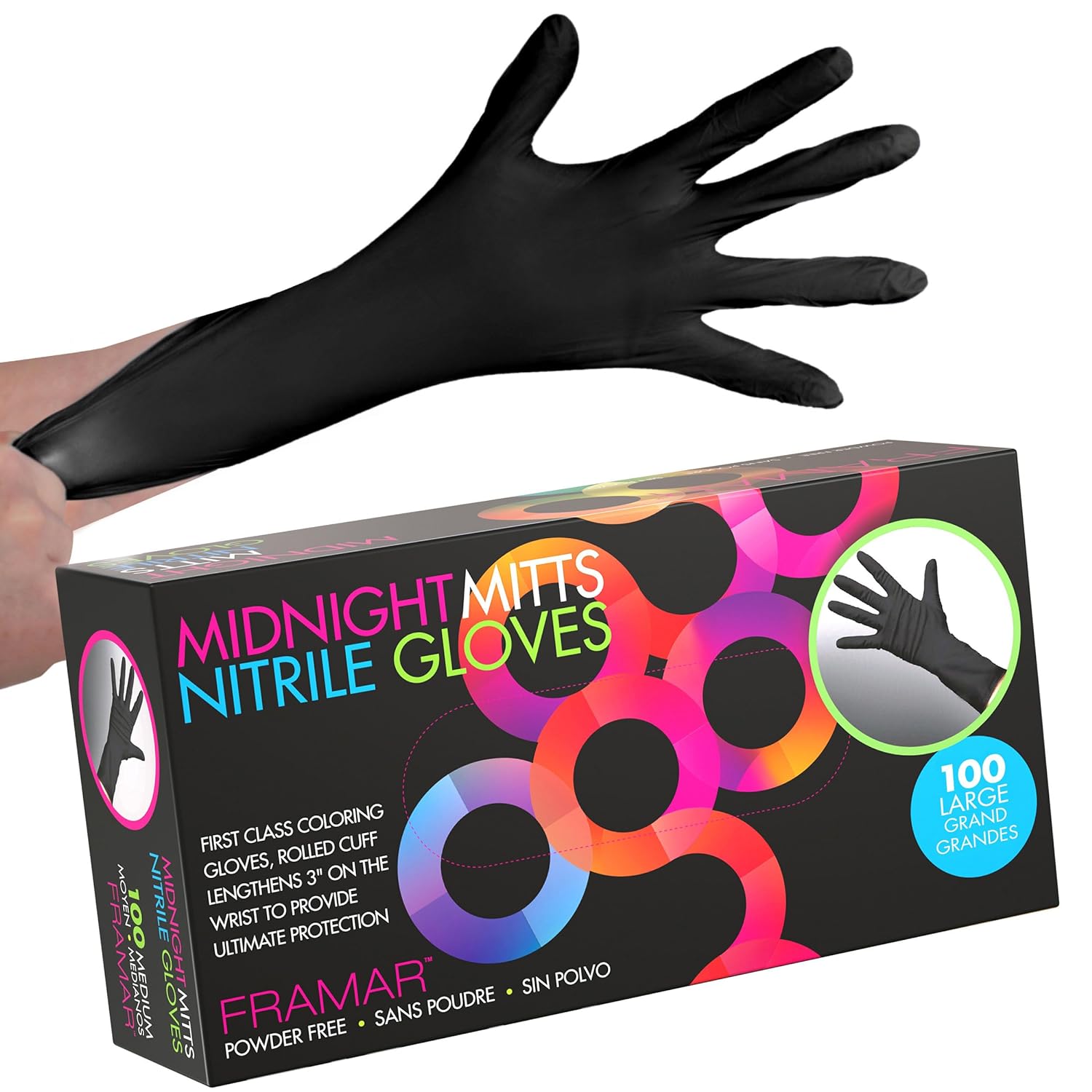 FRAMAR Black Nitrile Gloves Large – Black Disposable Gloves Large, Black Gloves...