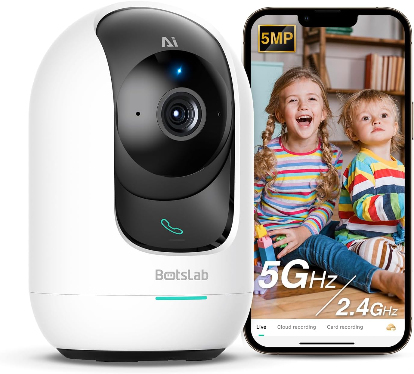 BOTSLAB 360° Wifi Video Baby Monitor, 3K 5MP Pan Tilt Home Security Camera, Smar...