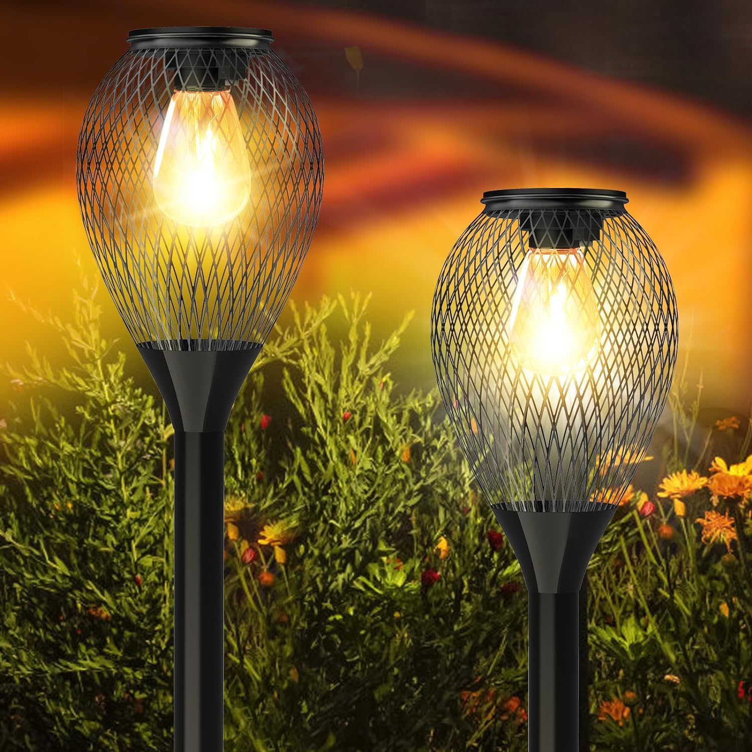 Ortiny Solar Lights Outdoor Garden, 2 Pack Outdoor Lights Upgraded Warm White Ga...