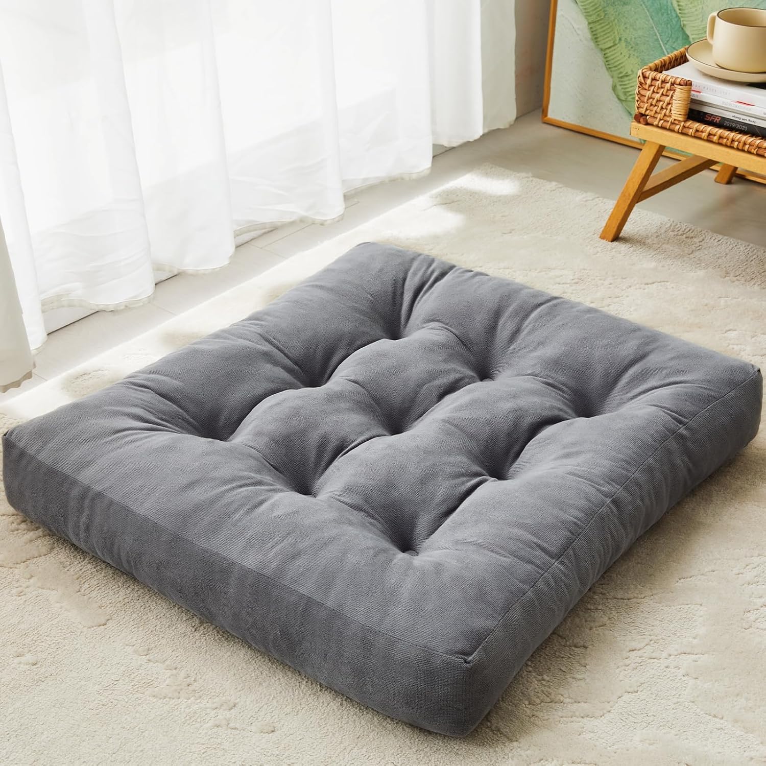 Meditation Floor Pillow Cushions for Adults Kids, Large Square Double-Side Cordu...