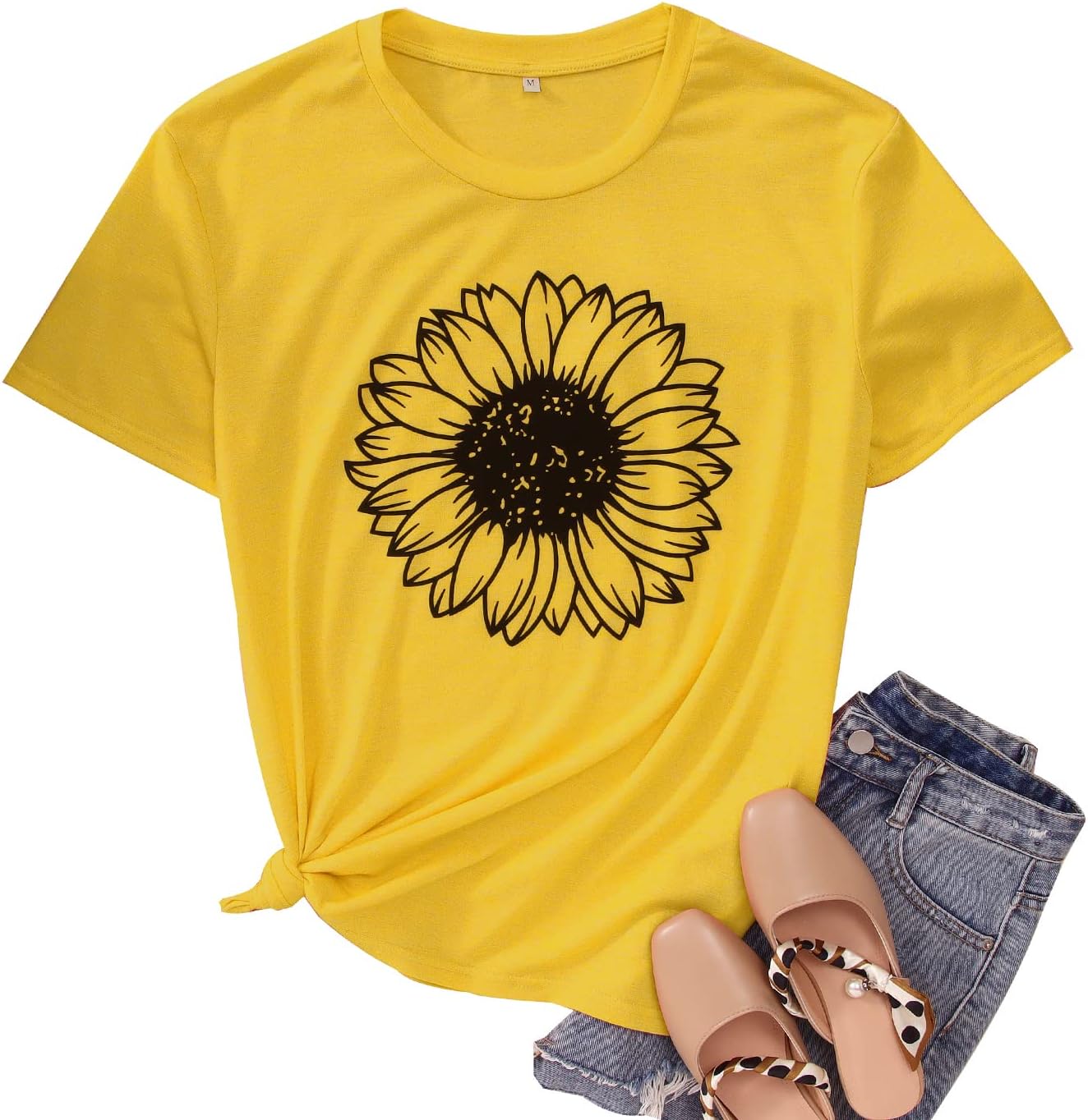 Women's Summer Sunflower T Shirt Cute Flower Graphic Loose Tees Crew Neck Short...