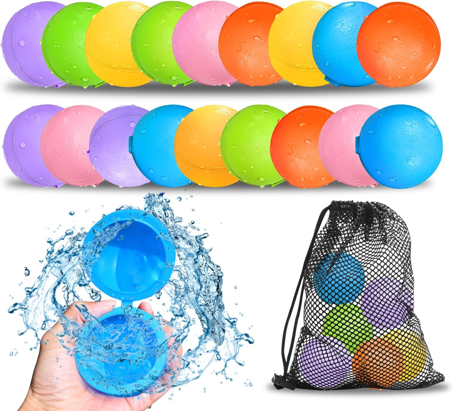 SOPPYCID 18PCS Reusable Water Balloons - Quick Fill Water Balls Toys For Toddler...