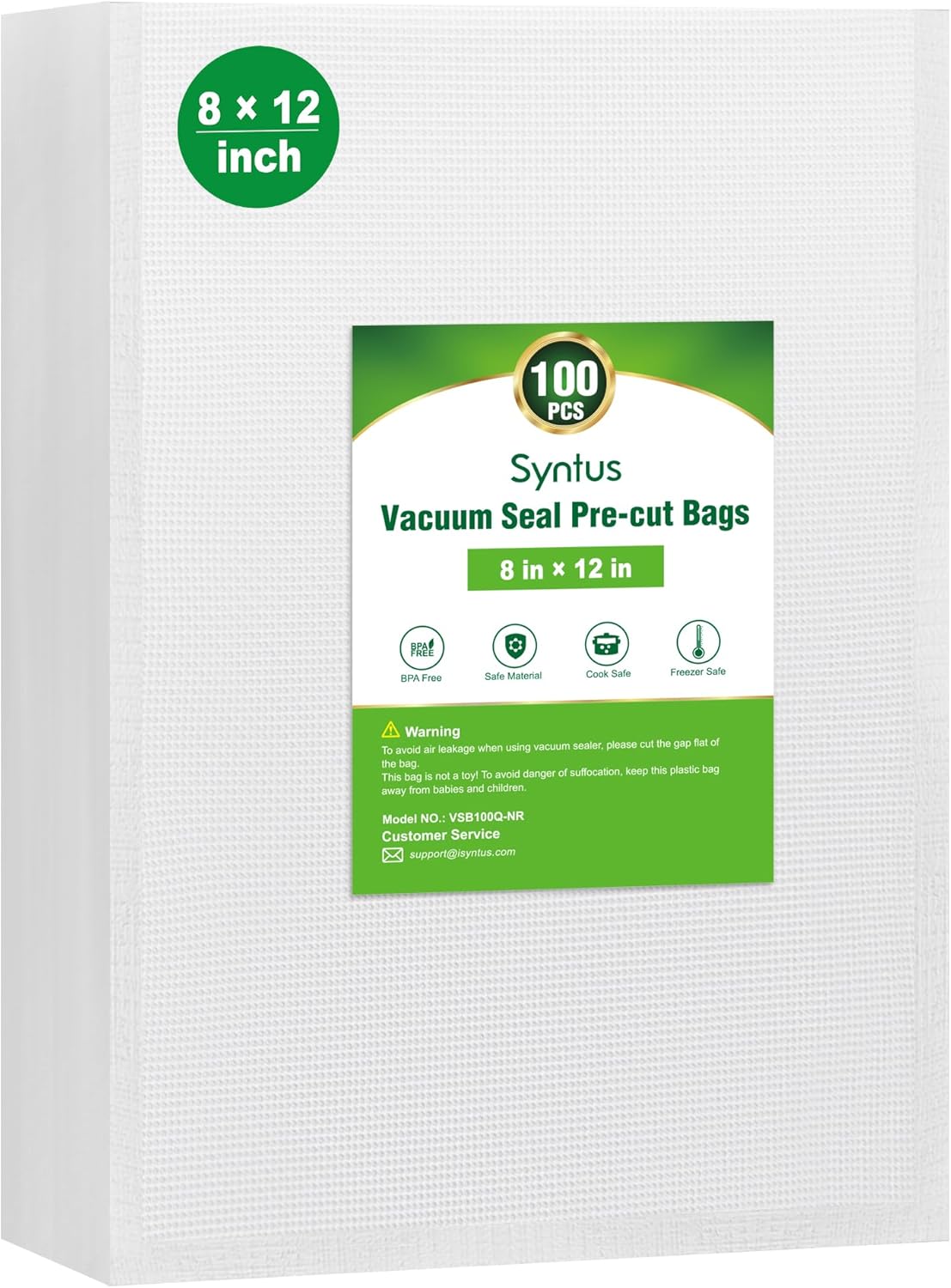Syntus Vacuum Sealer Bags for Food, 100 Count Quart 8" x 12" Commercial Grade Pr...