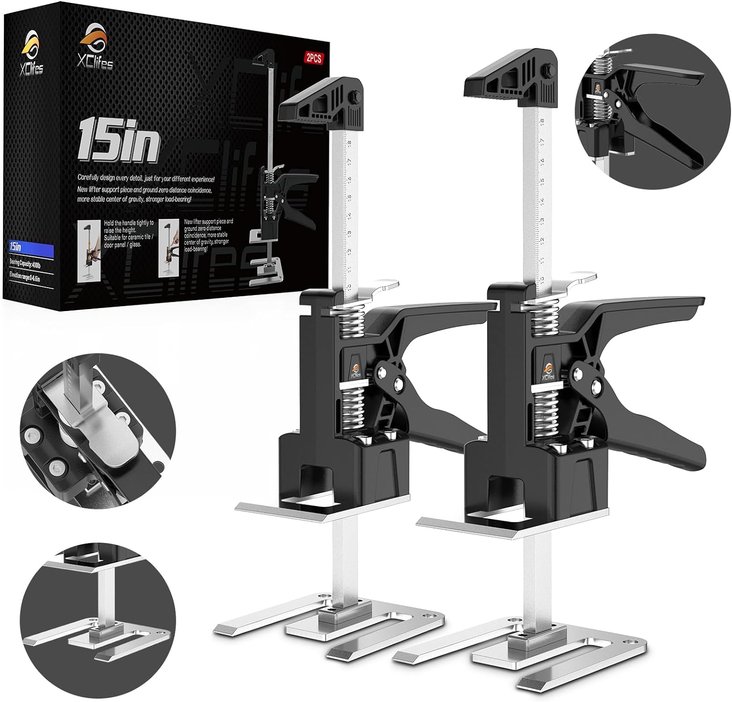 Labor Saving Handle 2 Pack, 15 In Construction Jack, Wall Tile Locator, Multi-Fu...