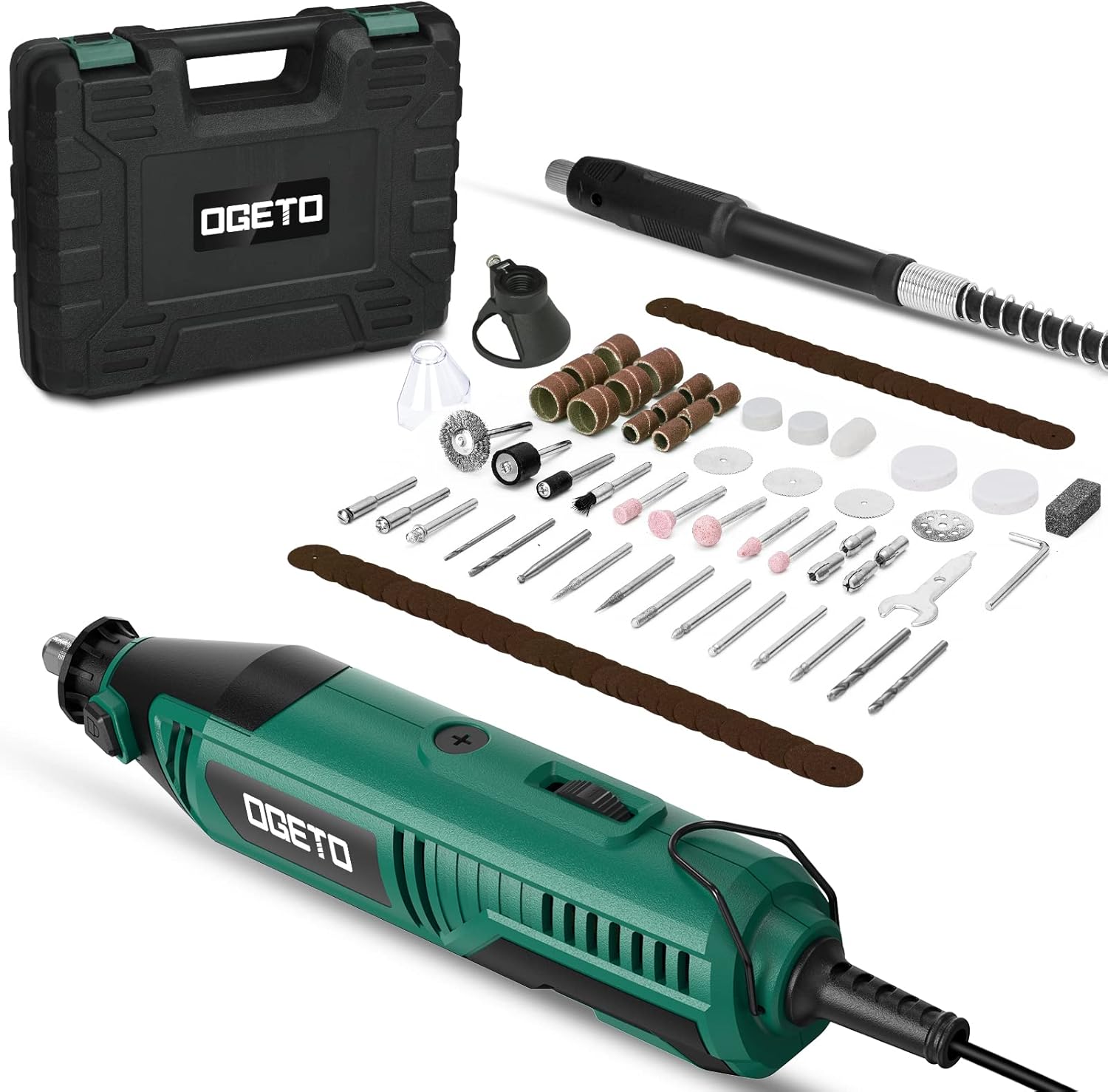 OGETO RT2 Rotary Tool Kit 130W with Flex Shaft, 131 Accessories and Special Carr...