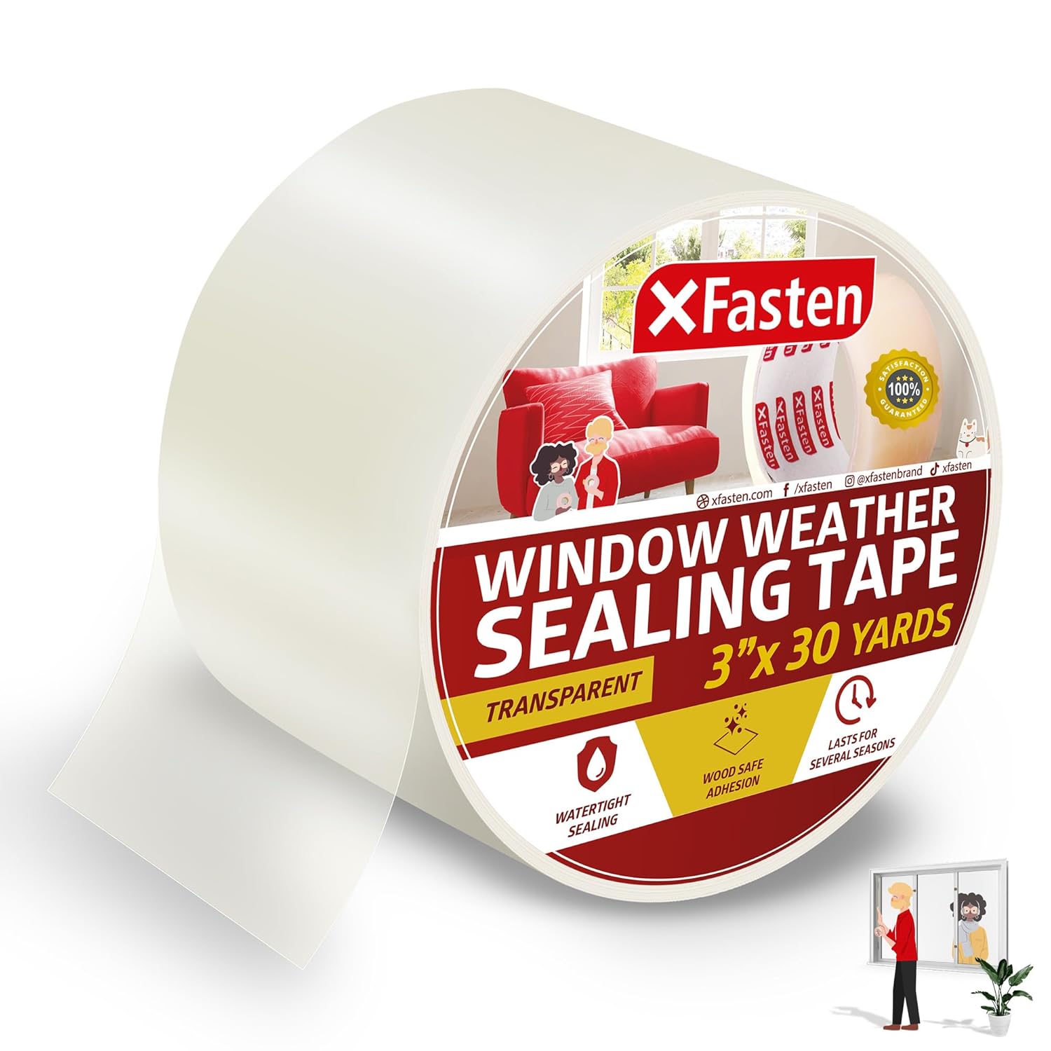 XFasten Window Sealing Tape for Winter 3” x 30 Yards RV Window Stripping for Win...