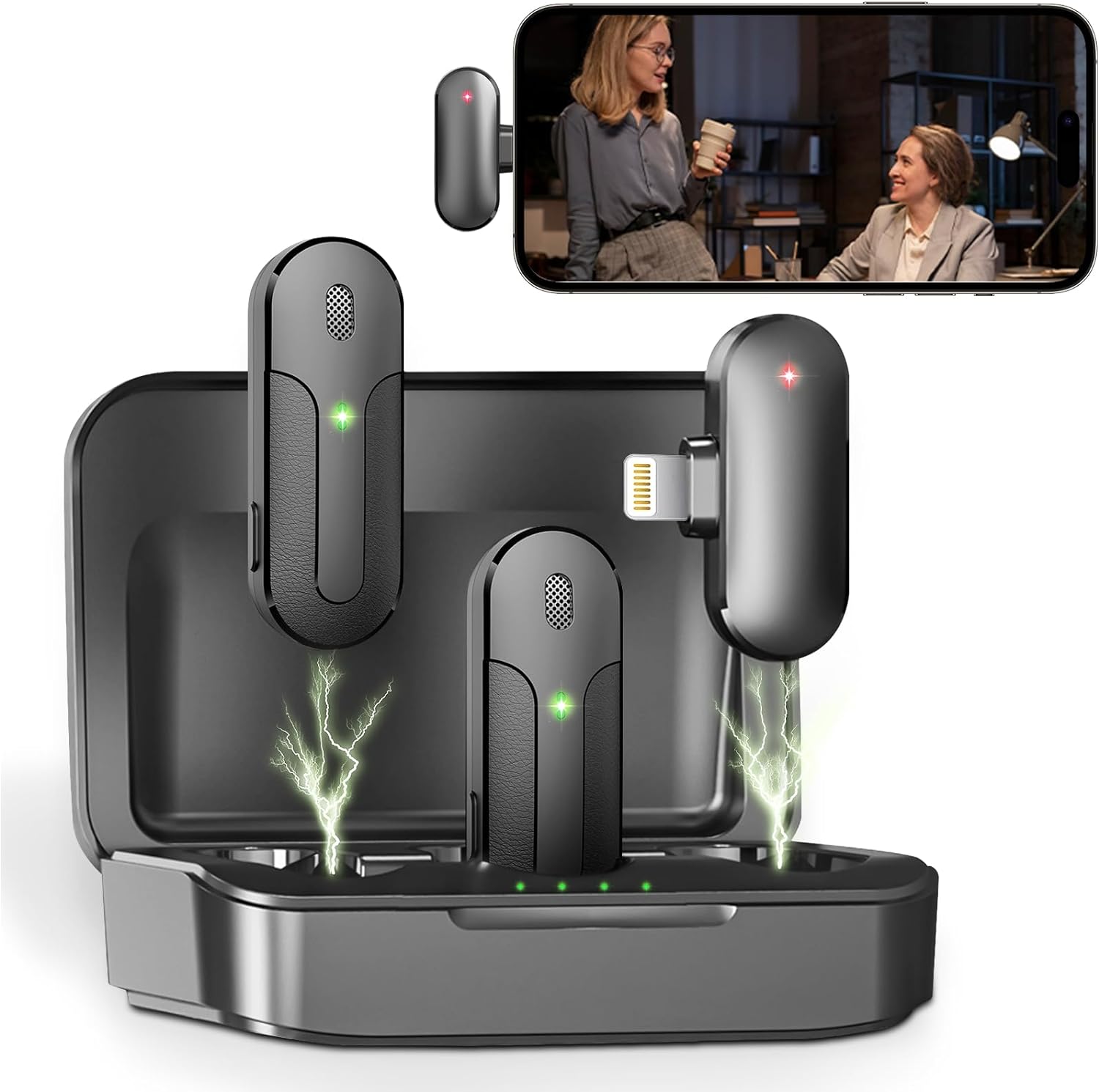 IIQ 2pcs Wireless Lavalier Microphone for iPhone ipad with Charging Case, 6 Hour...