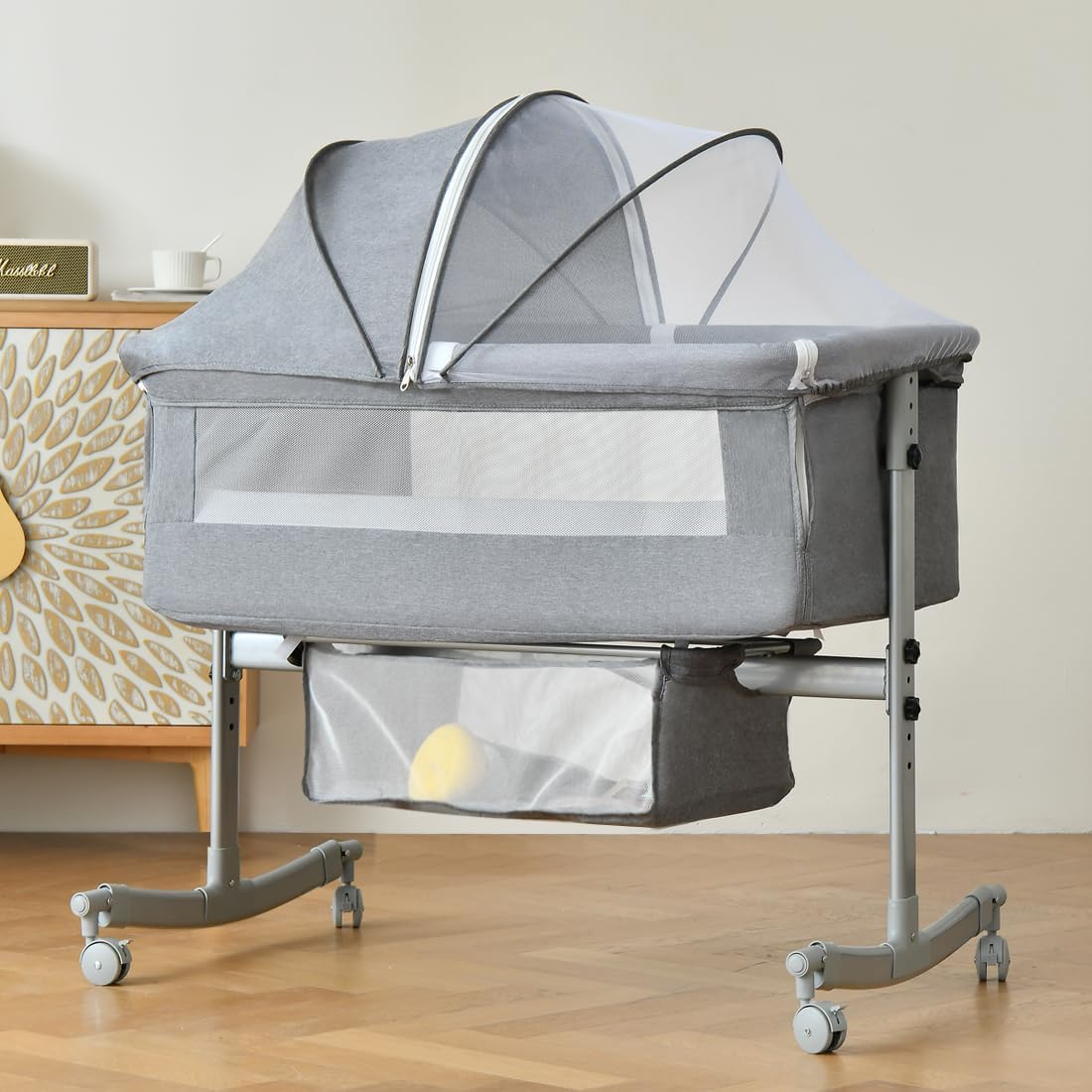 Bedside Crib for Baby, 3 in 1 Bassinet with Large...