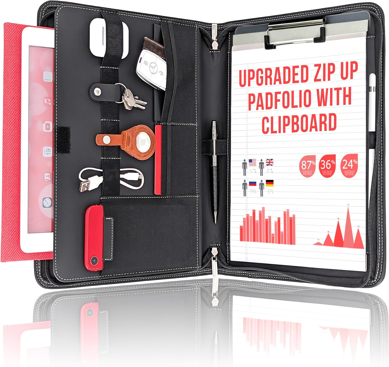 STYLIO Zipper Portfolio Binder | Padfolio, Clipboard Folio (removable) | Portfol...