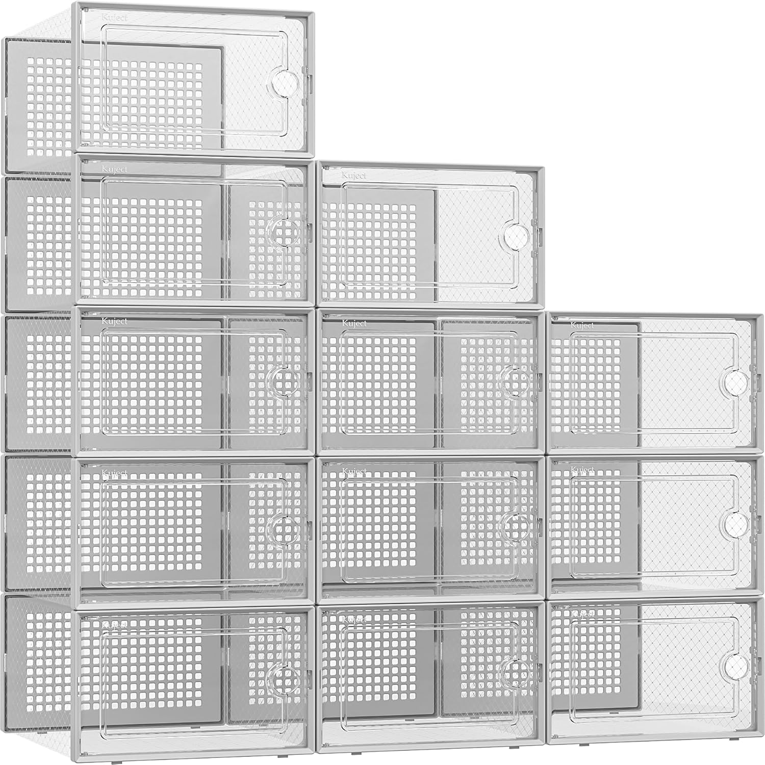 Kuject X-Large Shoe Storage Boxes Organizers for Closet 12 Pack, Fit Size 11,Cle...