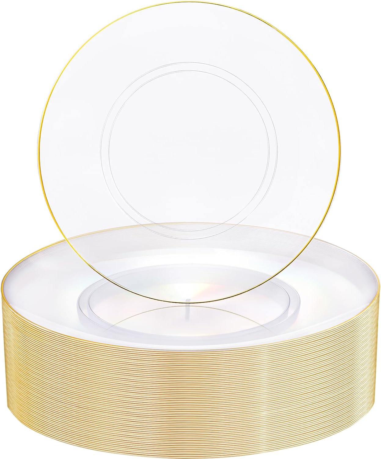 Nervure 100 Pieces Clear and Gold Plastic Plates - 10.25inch Gold Dinner Plates...