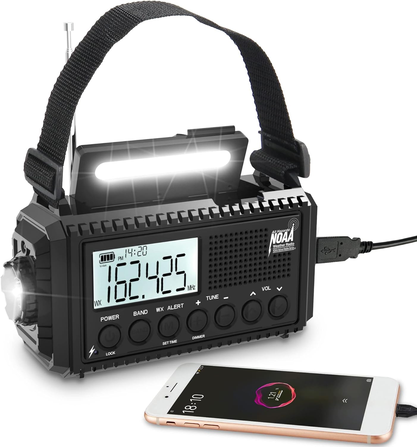 Auto NOAA Digital 5000 Weather Radio with Backlit LCD Screen, 5 Way Powered Sola...