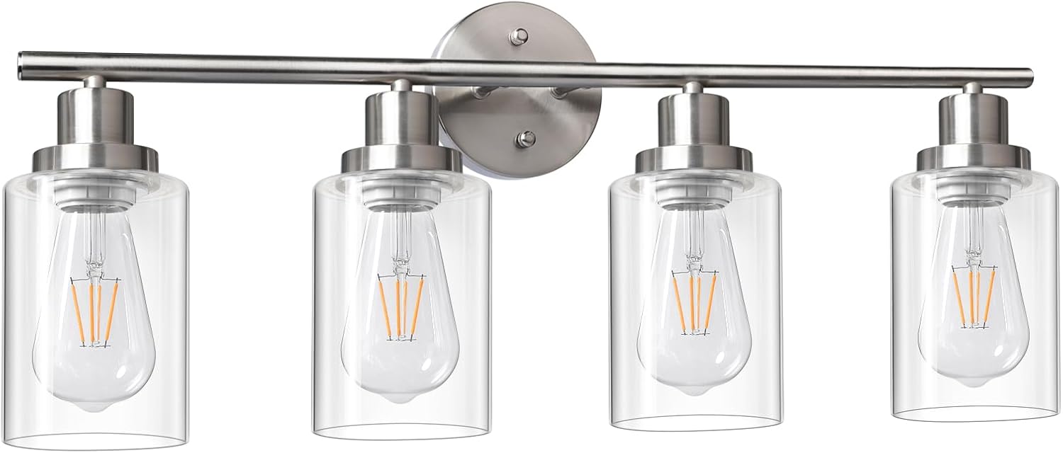 Unicozin 4 Light Vanity Lights, Bathroom Light Fixtures Over Mirror, Brushed Nic...