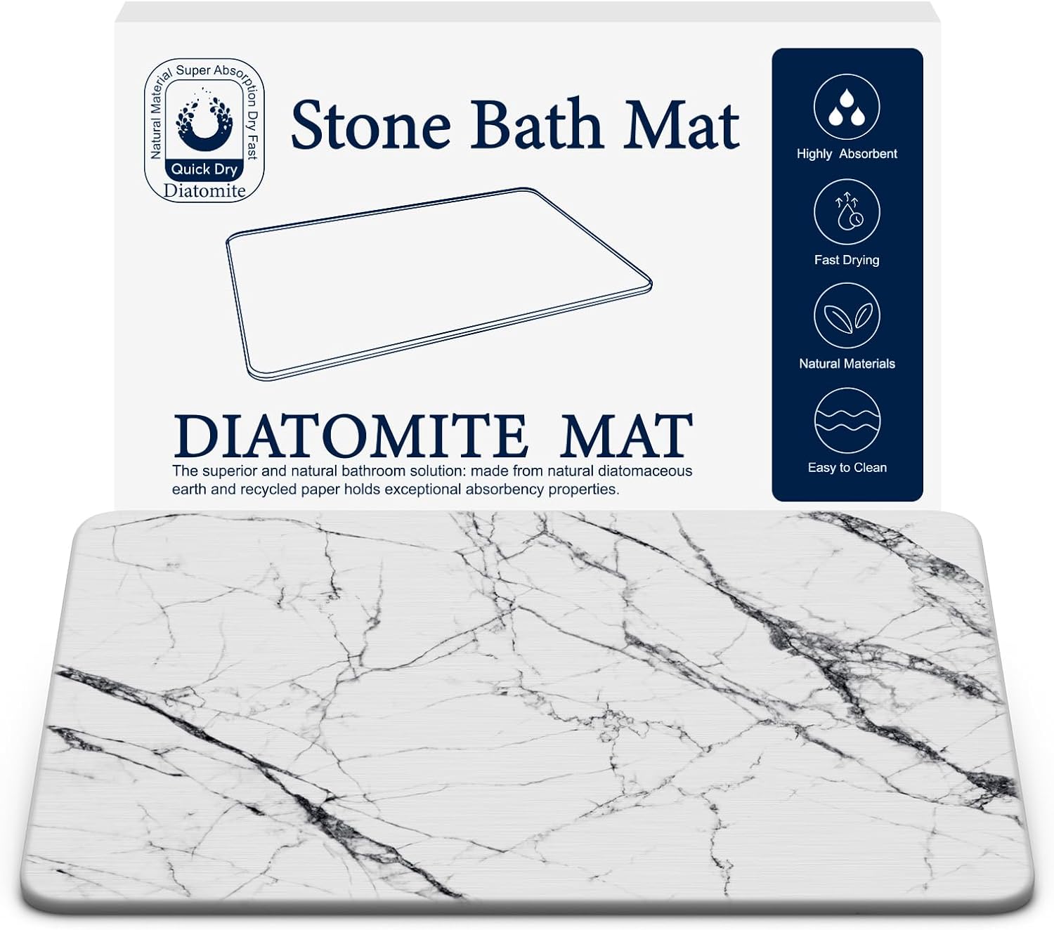 Diatomite Stone Bath Mat - Fast Drying Bathroom Mat Stone, Diatomaceous Earth Ba...