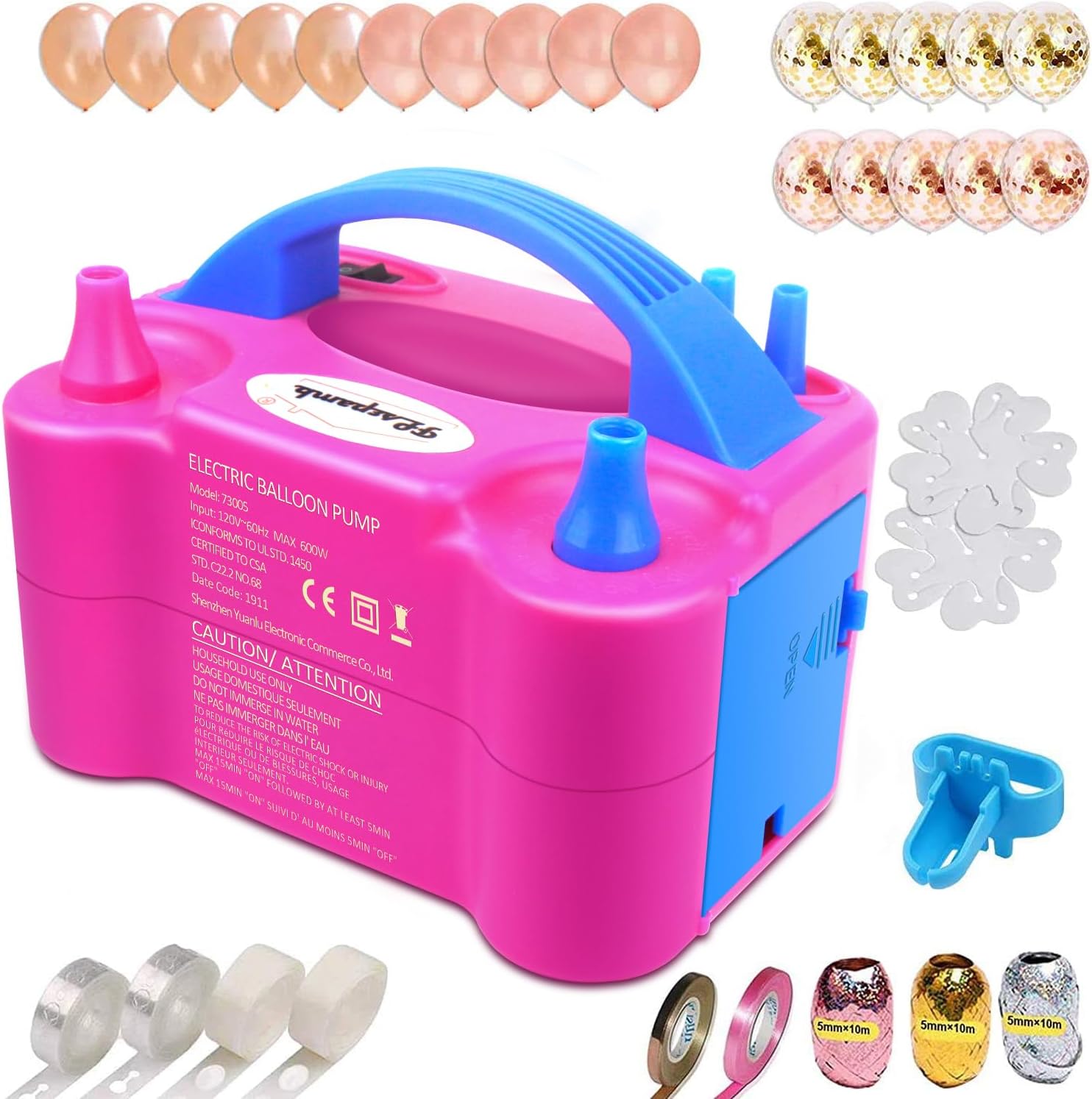 81 Pack Electric Balloon Pump, Portable Dual Nozzle Blower Pump/Inflator, ETL Ap...