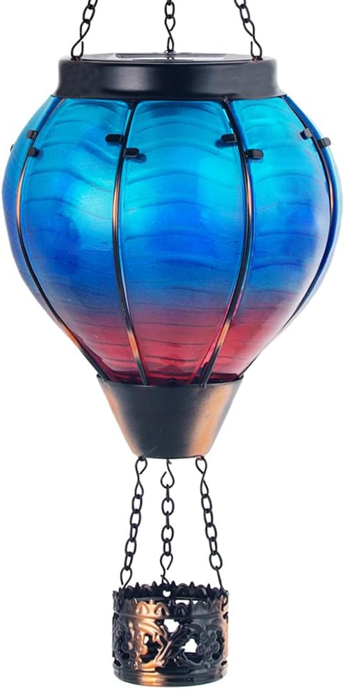 Starsoul Blue Hot Air Balloon Solar Lantern Glass Solar Hot Air Balloon Flickeri...