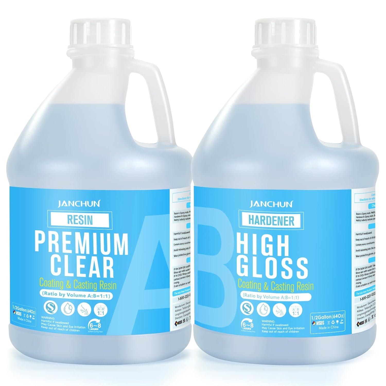 JANCHUN 1 Gallon Crystal Clear Epoxy Resin Kit,No Bubble High Gloss Casting and...