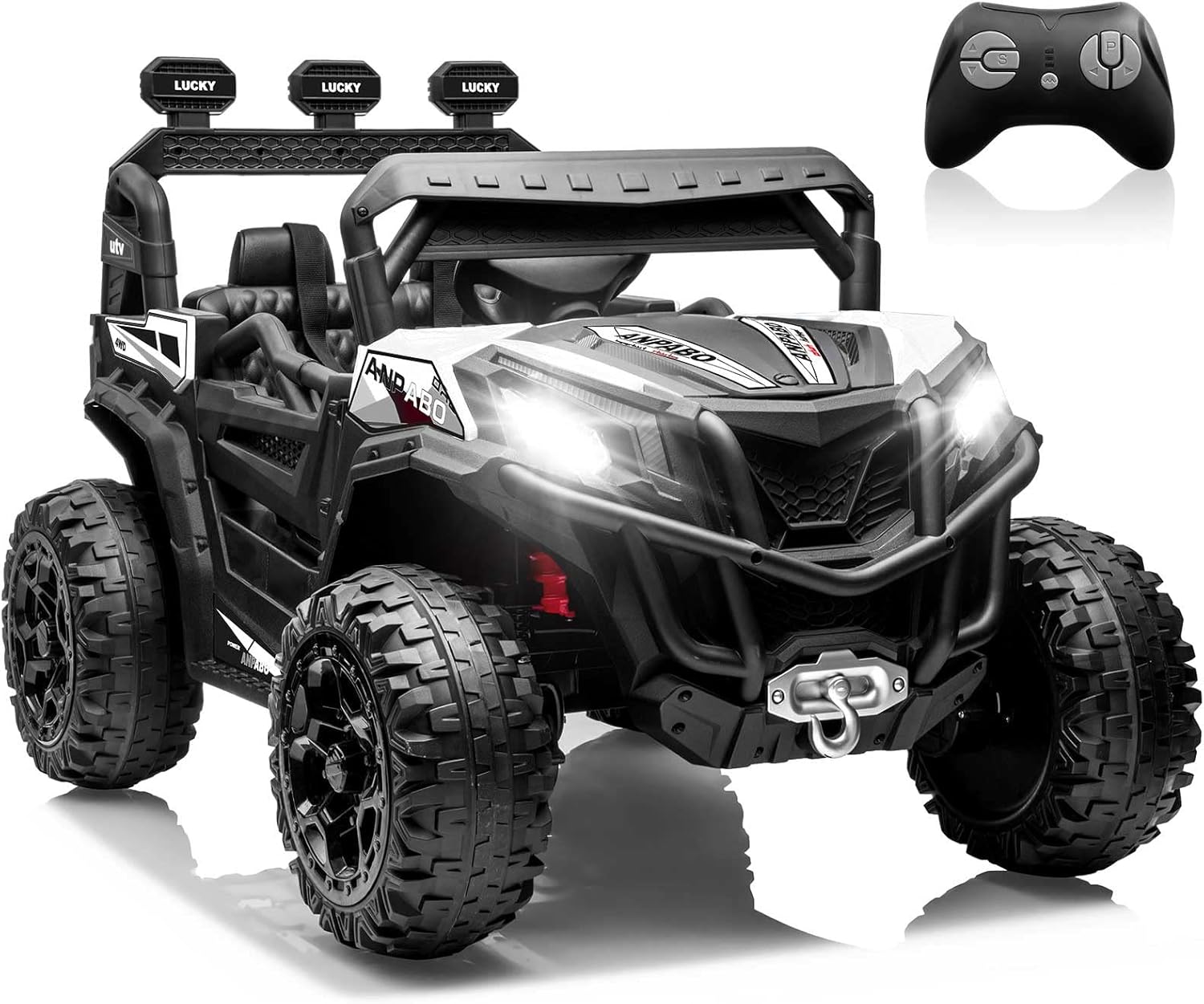 ANPABO 24V 4X4 Ride on Car Truck w/Remote Control, 4WD/2WD Switchable Kids UTV,...