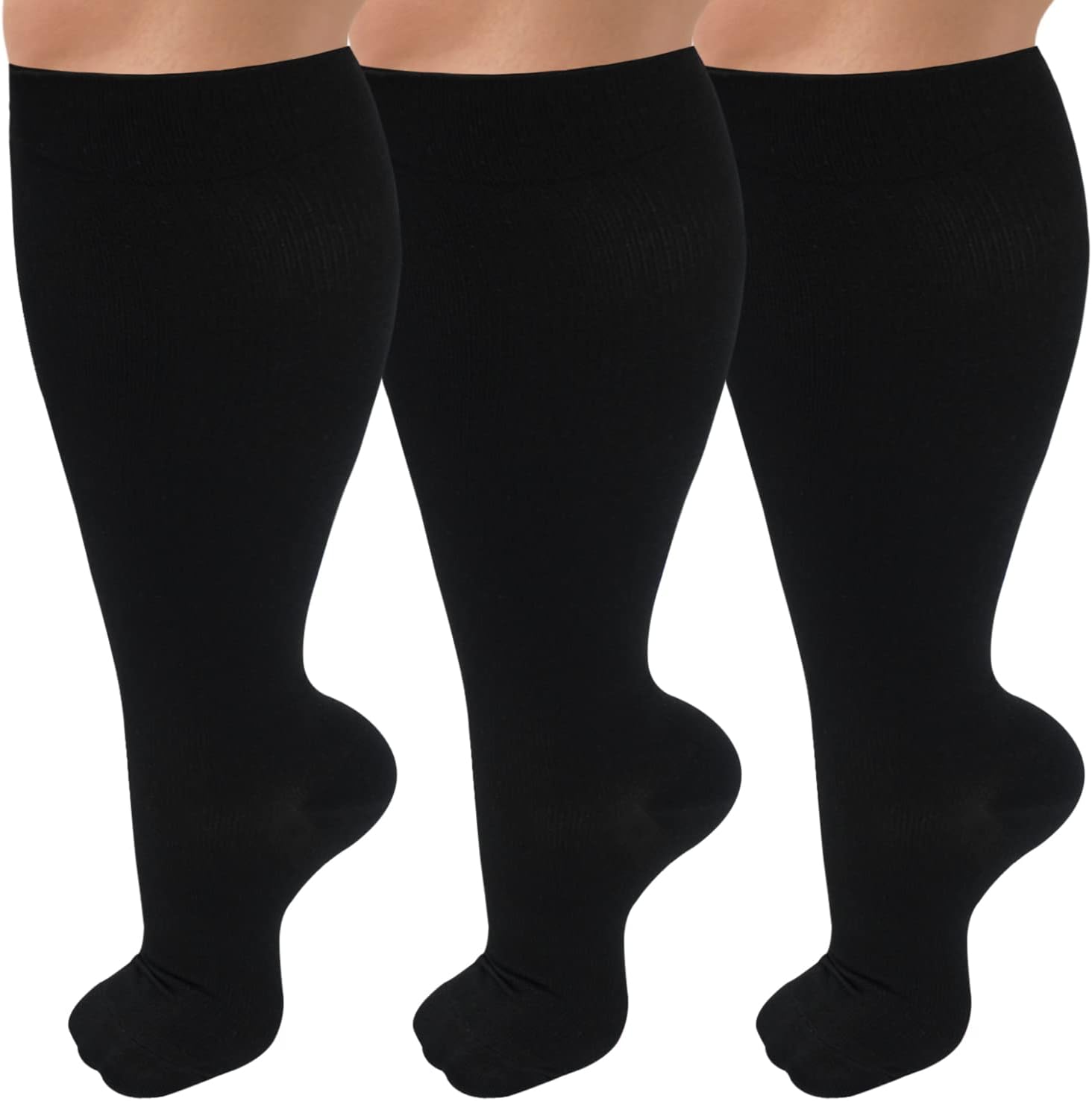 3 Pack Plus Size Compression Socks for Women & Men, 15-20mmHg Extra Wide Calf Kn...